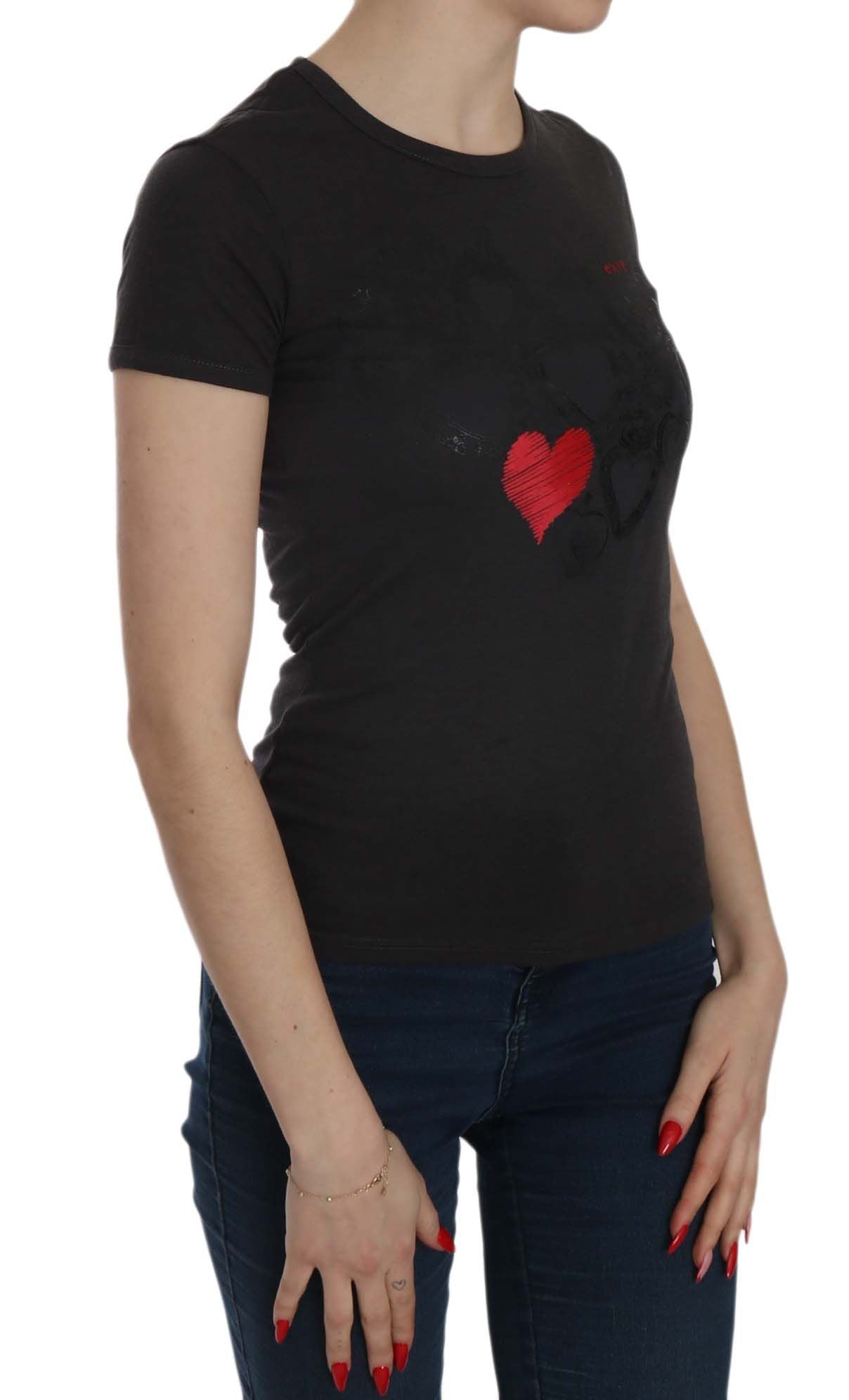 Exte Black Hearts Print Short Sleeve Casual Shirt Top | Regal Royce