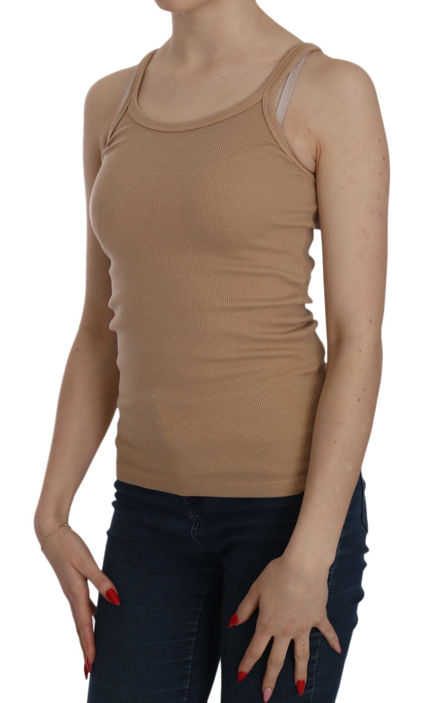 PINK MEMORIES Beige Sleeveless Spaghetti Strap Tank Blouse | Regal Royce