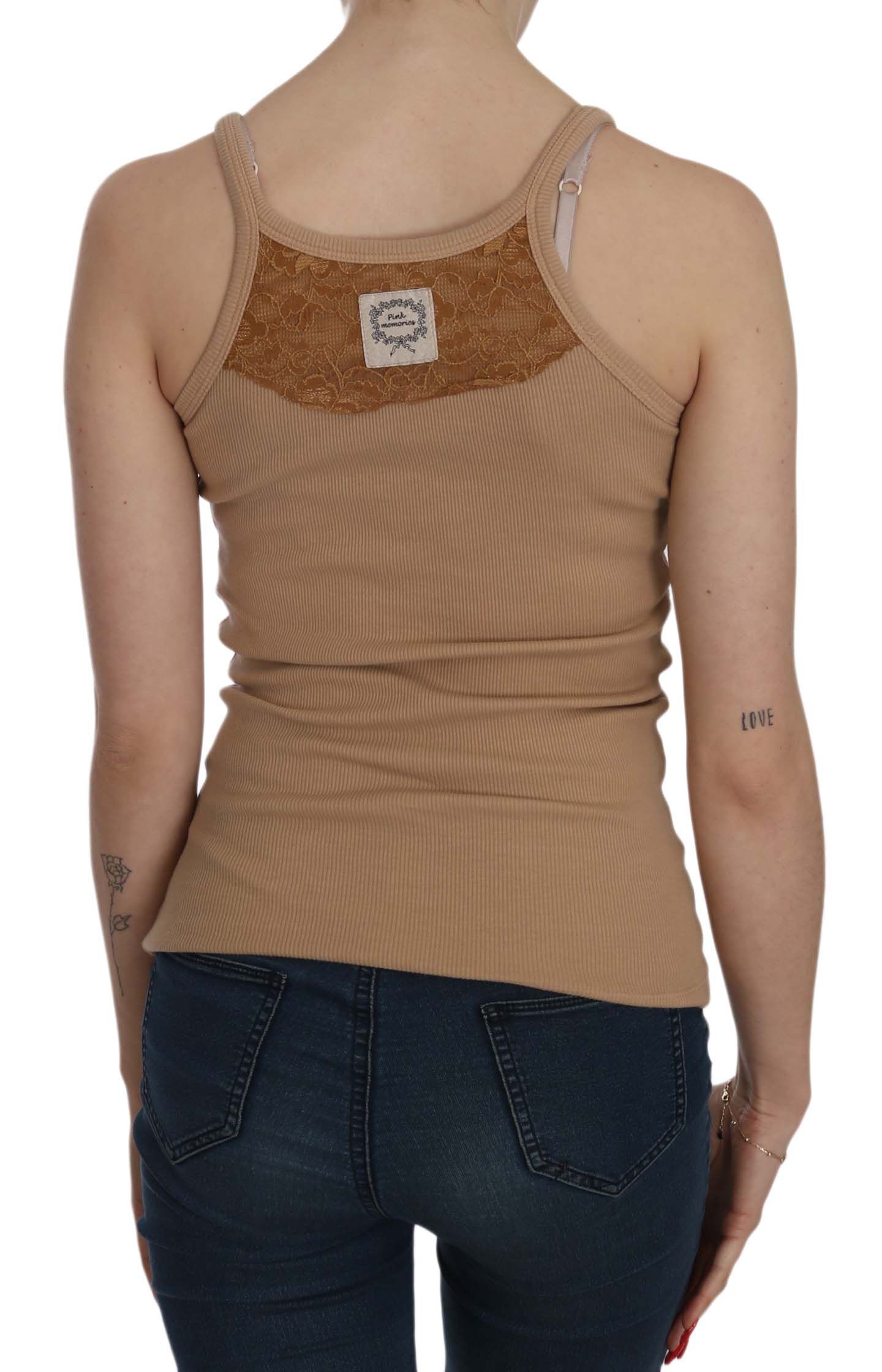 PINK MEMORIES Beige Sleeveless Spaghetti Strap Tank Blouse | Regal Royce