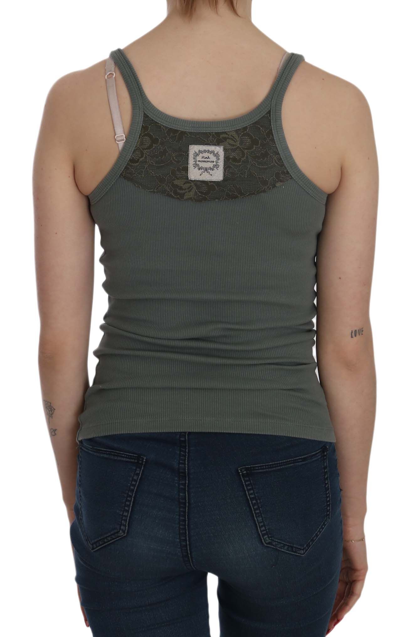 PINK MEMORIES Green Sleeveless Spaghetti Tank T-Shirt Blouse | Regal Royce