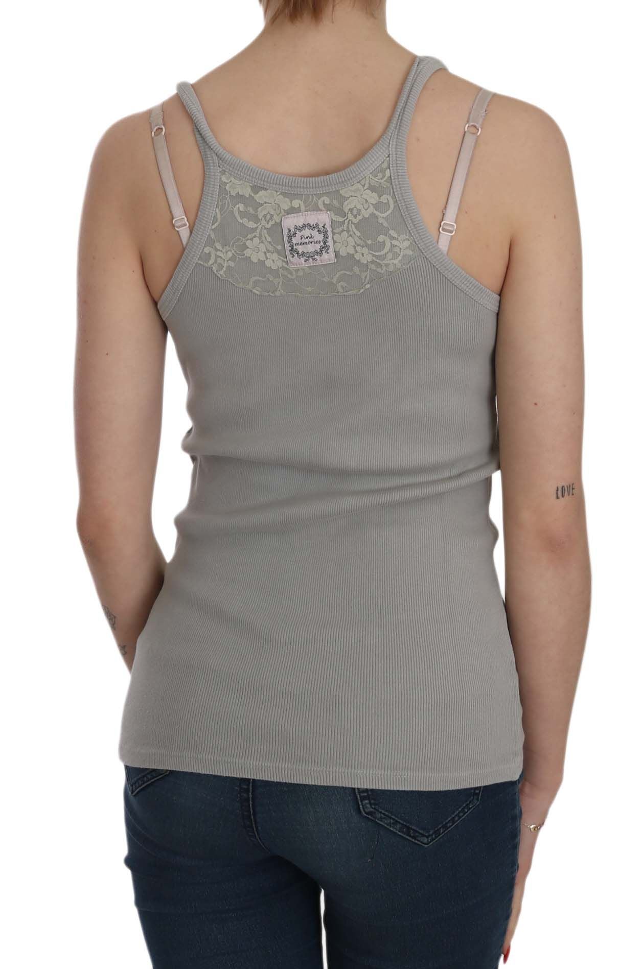 PINK MEMORIES Grey Sleeveless Spaghetti Strap Shirt | Regal Royce