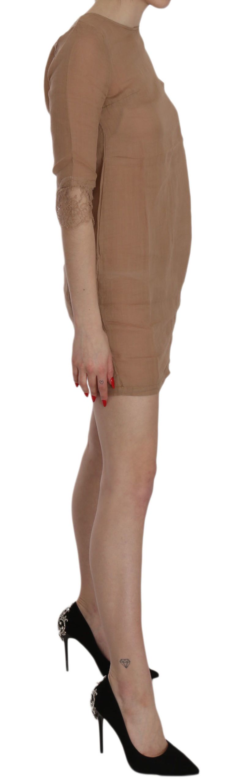 PINK MEMORIES Brown 3/4 Sleeve Crewneck Shift Mini Dress | Regal Royce