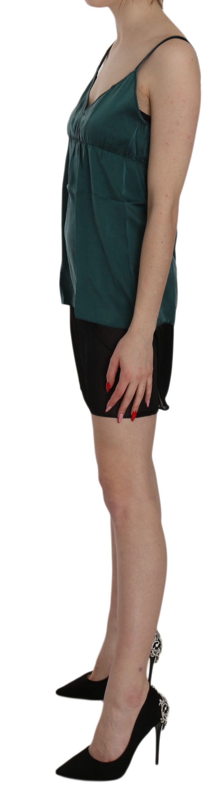 PINK MEMORIES Silk Green Spaghetti Strap Shift Mini Dress | Regal Royce