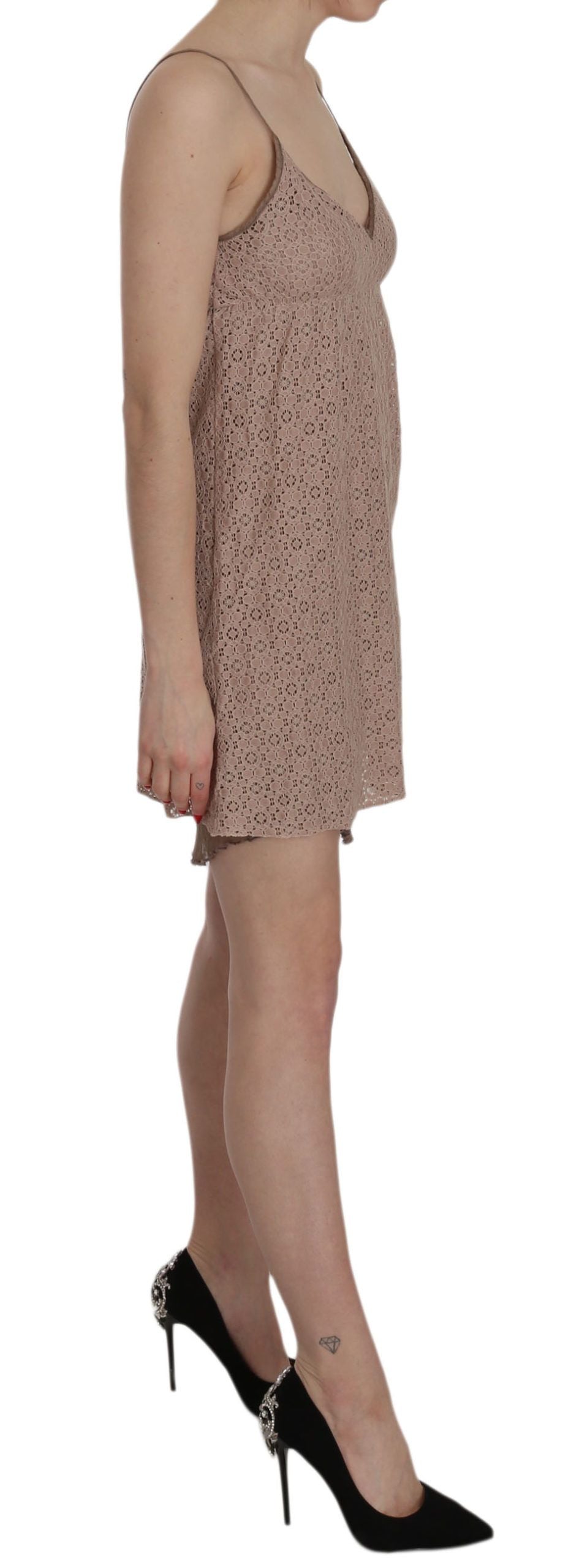 PINK MEMORIES Beige Spaghetti Strap A-line Mini Cotton Dress | Regal Royce