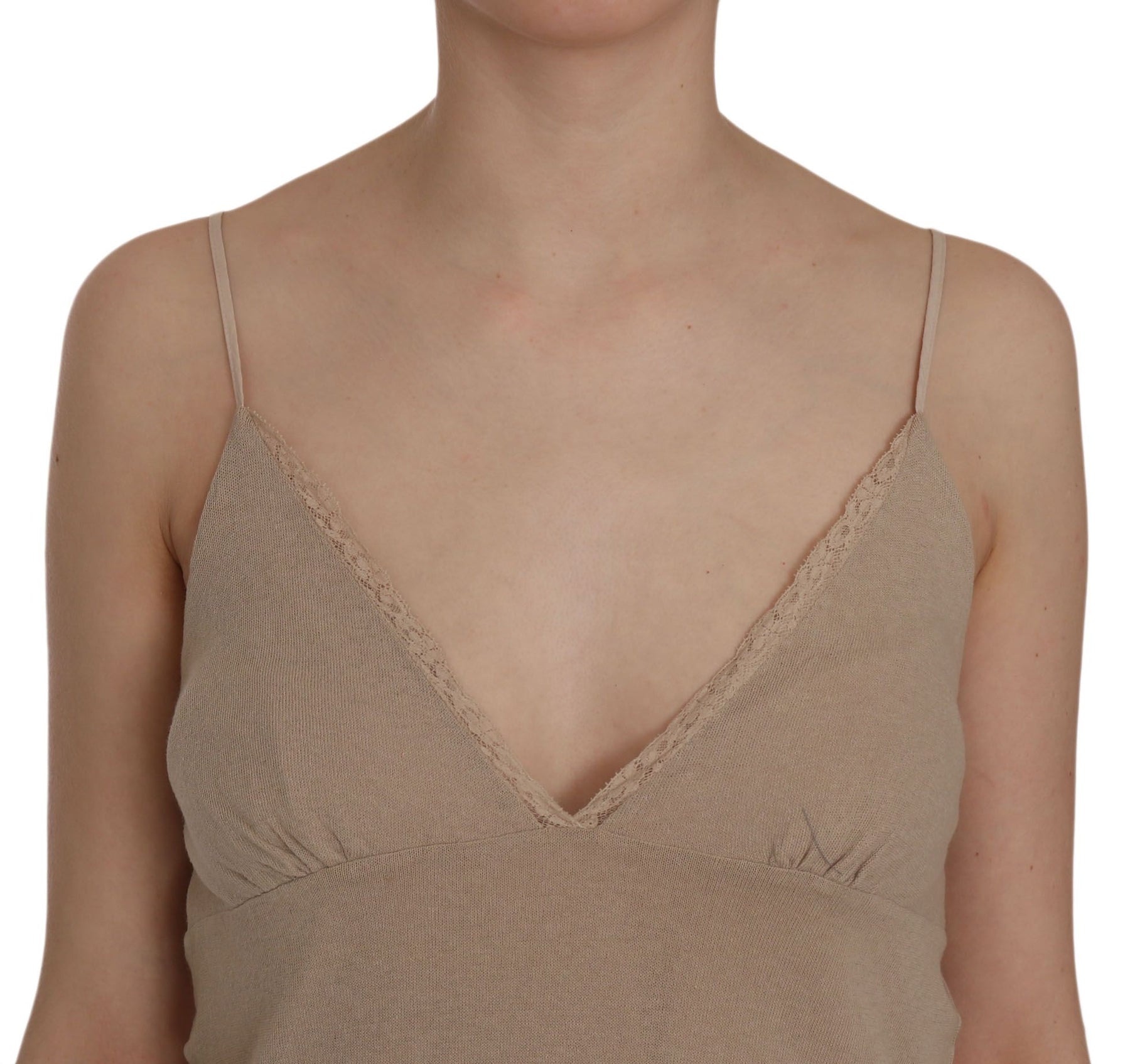 PINK MEMORIES Beige Lace Spaghetti Strap Mini Cotton Dress | Regal Royce