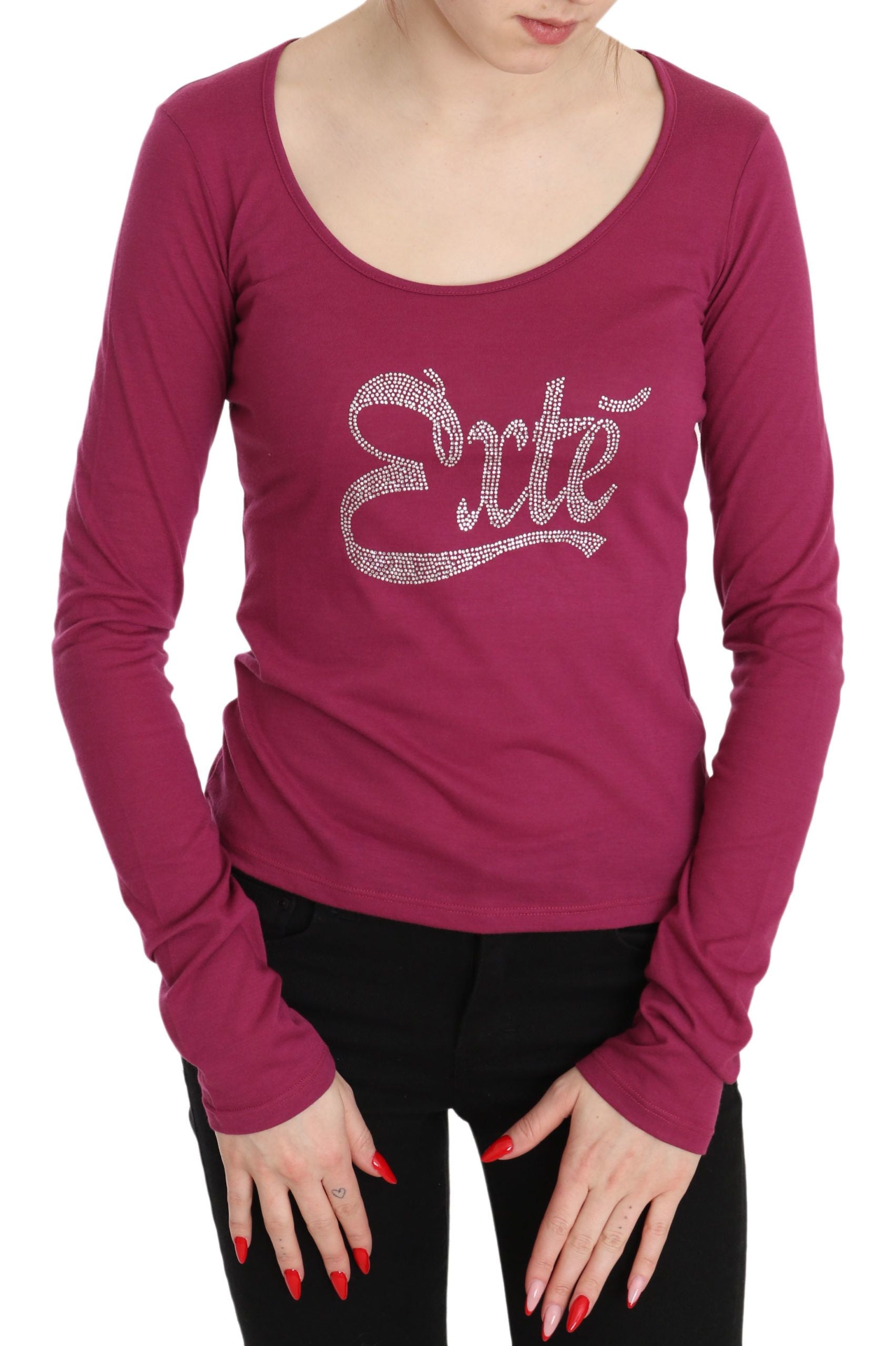 Pink Exte Crystal Embellished Long Sleeve Top | Regal Royce