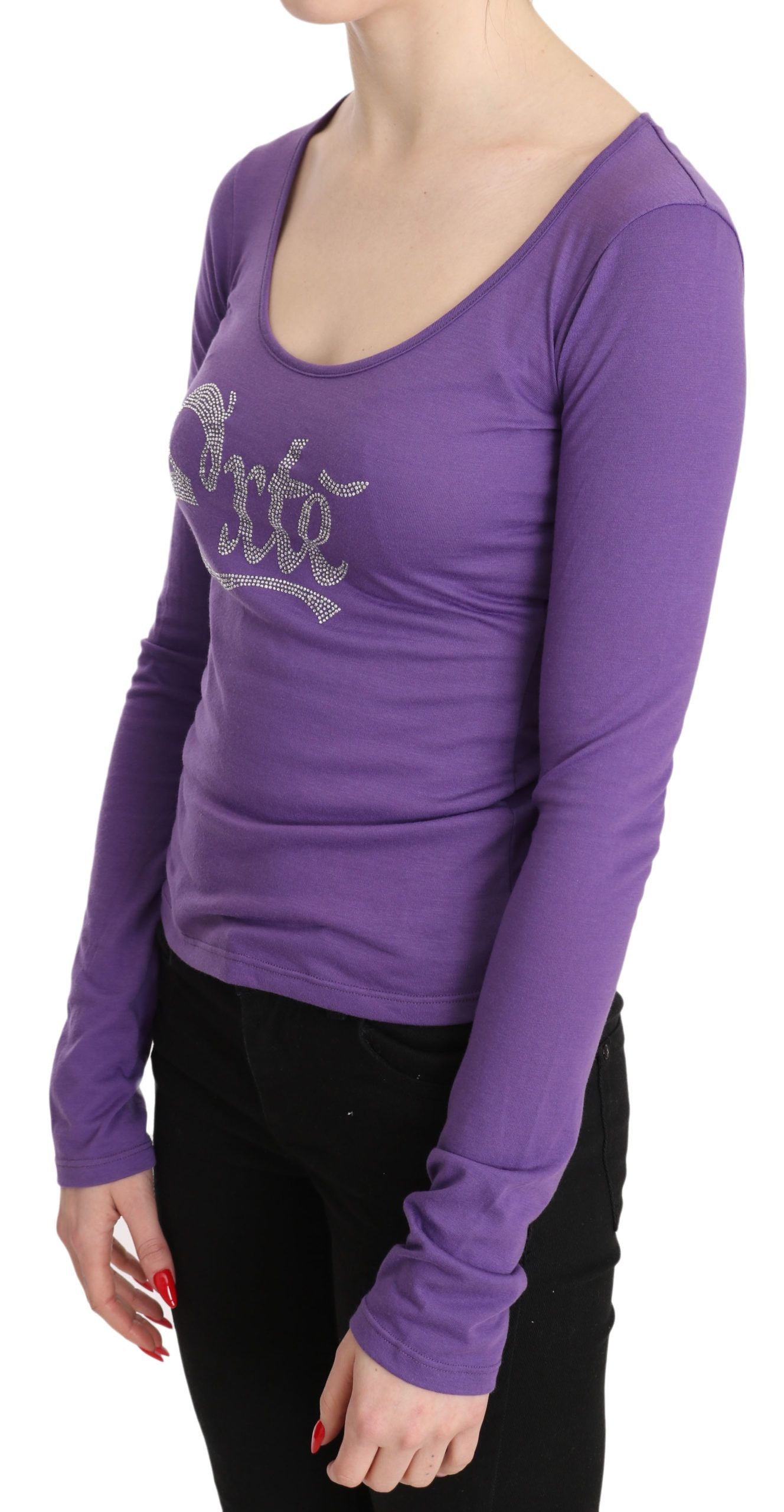 Purple Exte Crystal Embellished Long Sleeve Top Blouse | Regal Royce