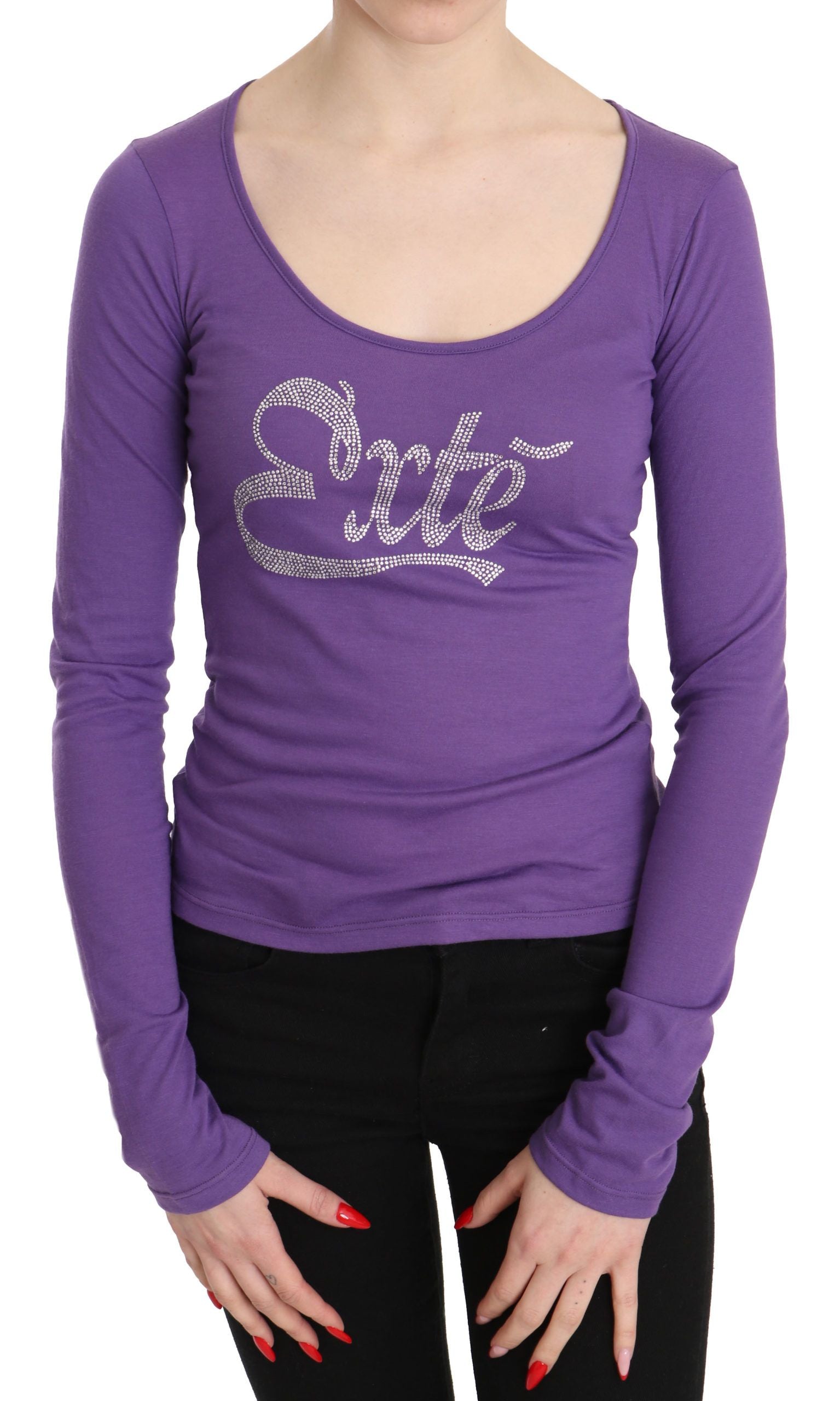 Purple Exte Crystal Embellished Long Sleeve Top Blouse | Regal Royce