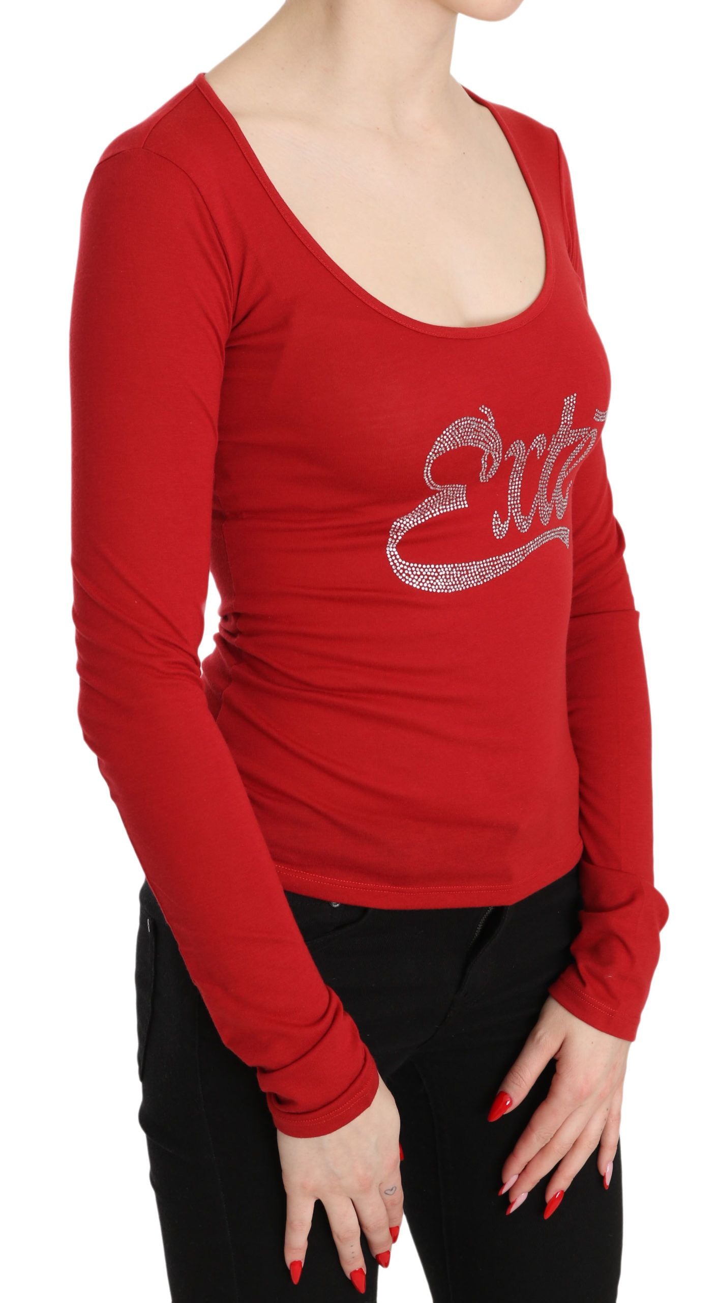 Red Exte Crystal Embellished Long Sleeve Top Blouse | Regal Royce