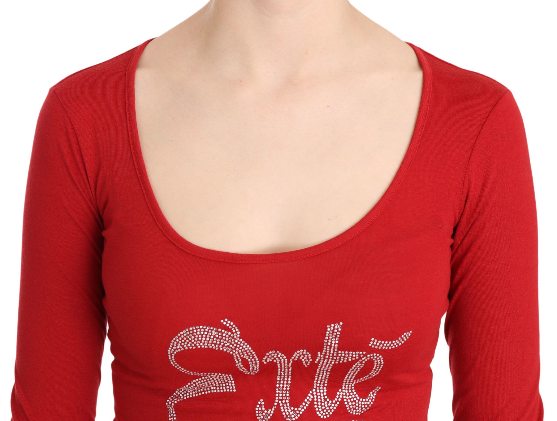 Red Exte Crystal Embellished Long Sleeve Top Blouse | Regal Royce