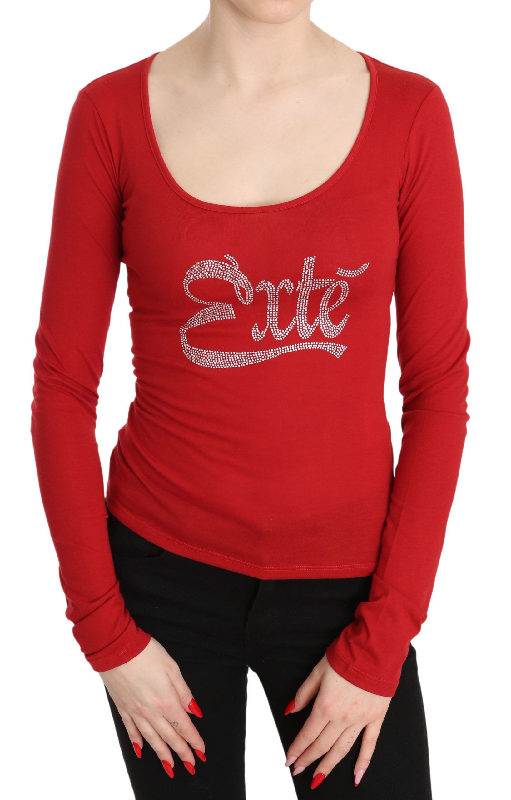 Red Exte Crystal Embellished Long Sleeve Top Blouse | Regal Royce
