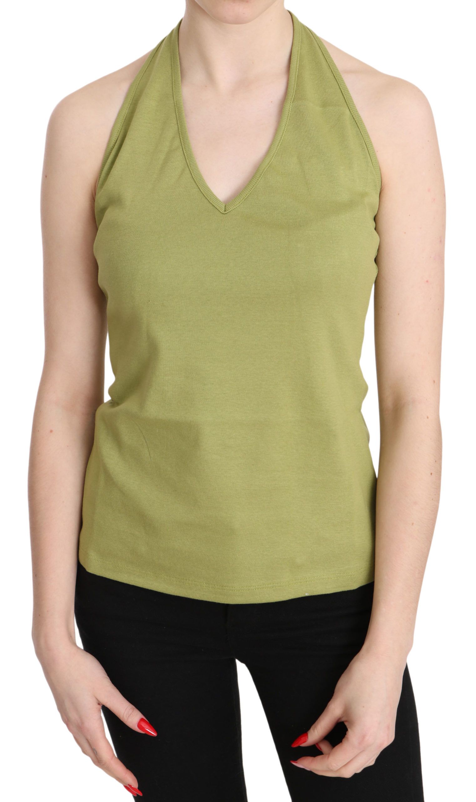 GF Ferre Green Halter Cotton Sleeveless Casual Tank Top Blouse | Regal Royce