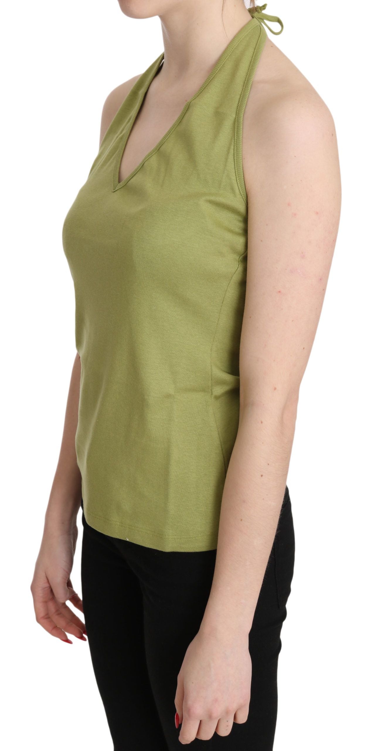 GF Ferre Green Halter Cotton Sleeveless Casual Tank Top Blouse | Regal Royce