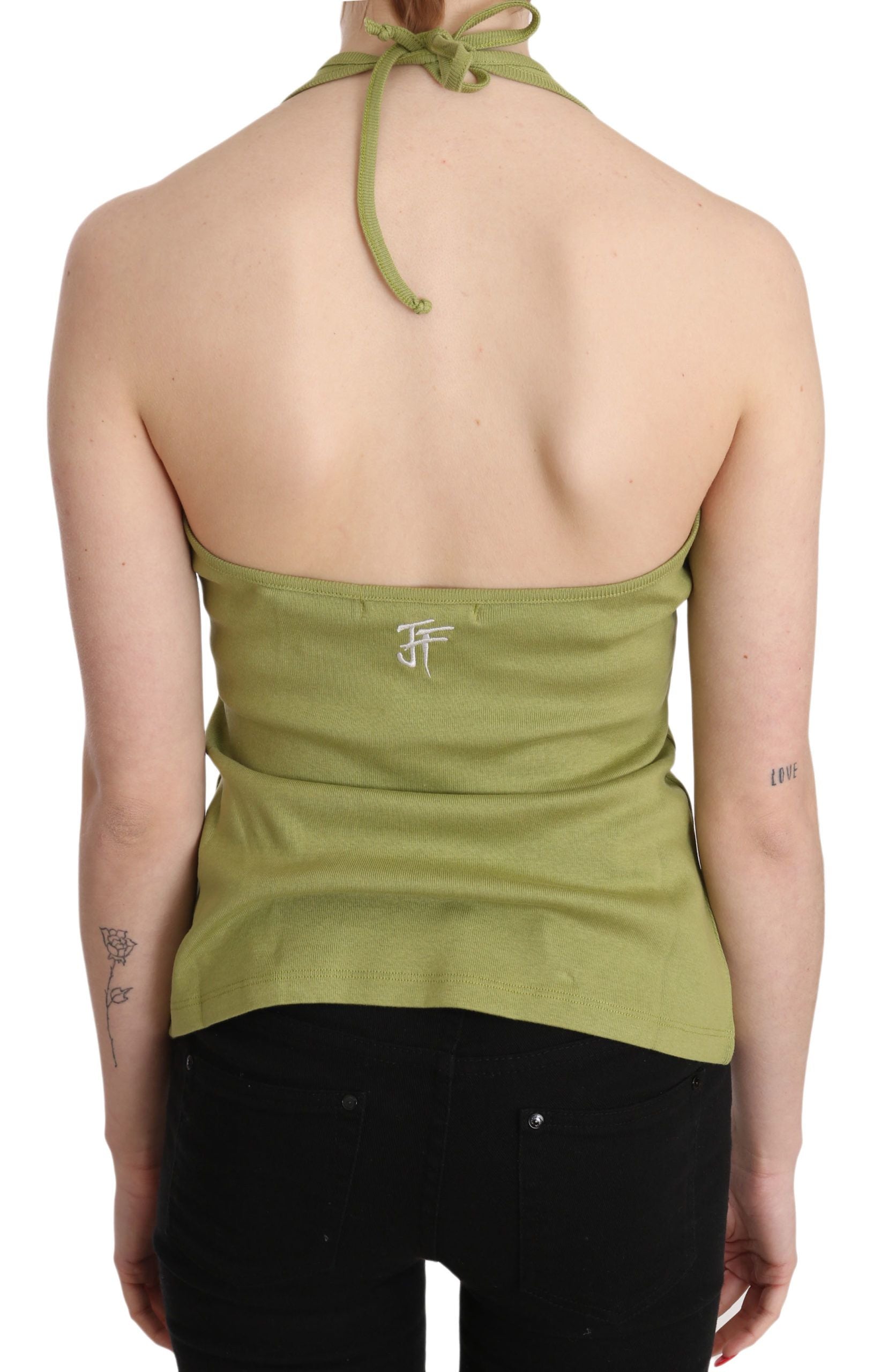 GF Ferre Green Halter Cotton Sleeveless Casual Tank Top Blouse | Regal Royce