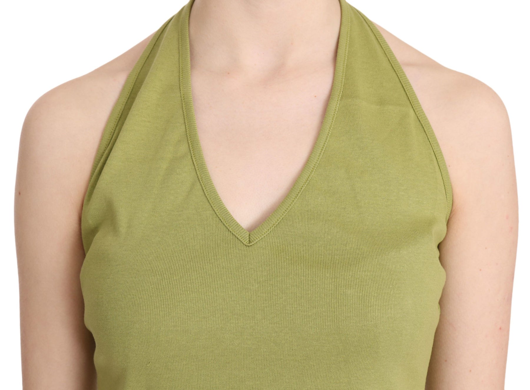 GF Ferre Green Halter Cotton Sleeveless Casual Tank Top Blouse | Regal Royce