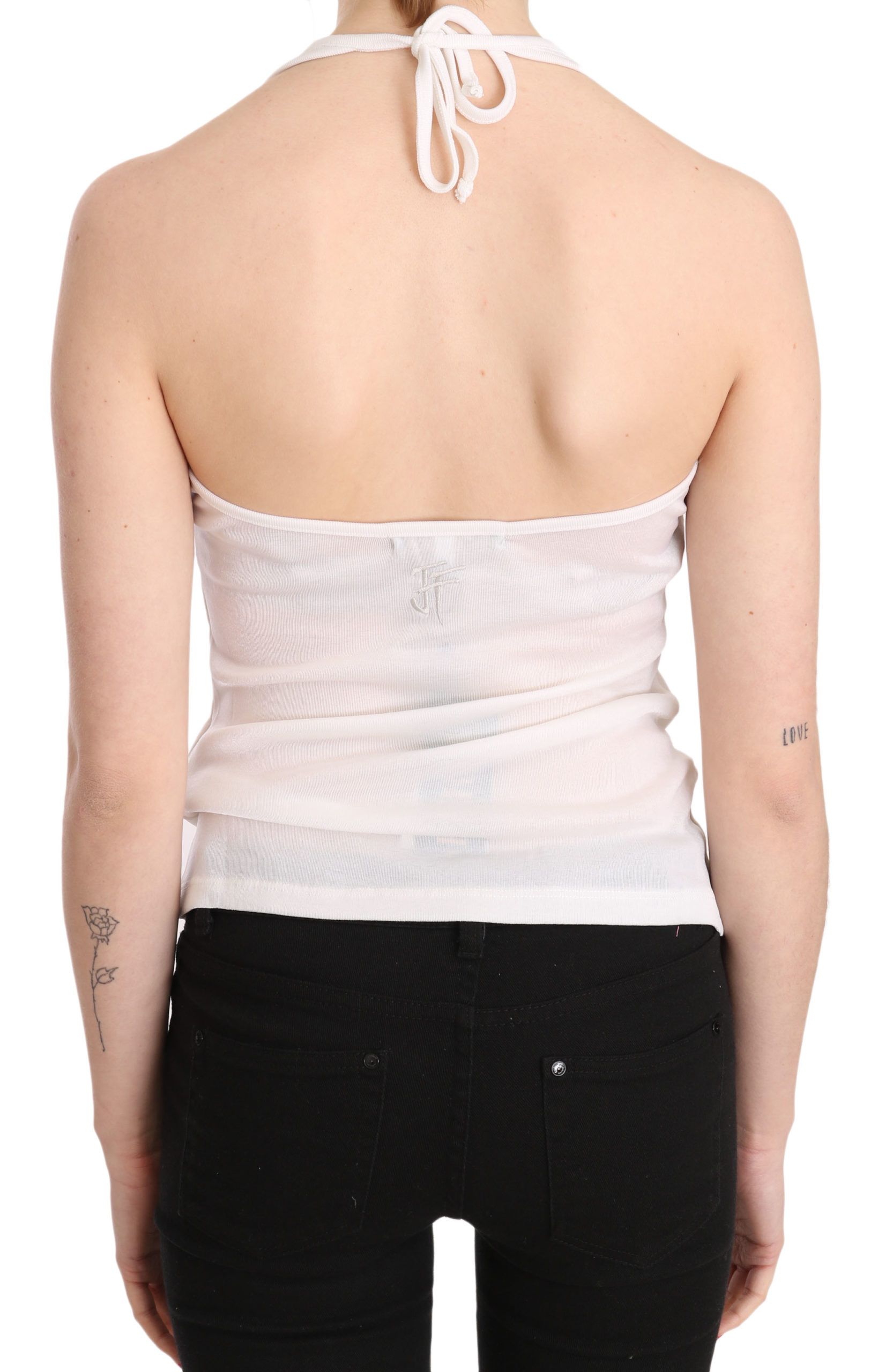 GF Ferre White Halter Cotton Sleeveless Casual Tank Top Blouse | Regal Royce