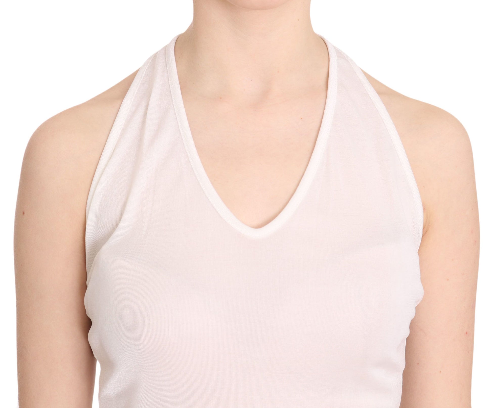 GF Ferre White Halter Cotton Sleeveless Casual Tank Top Blouse