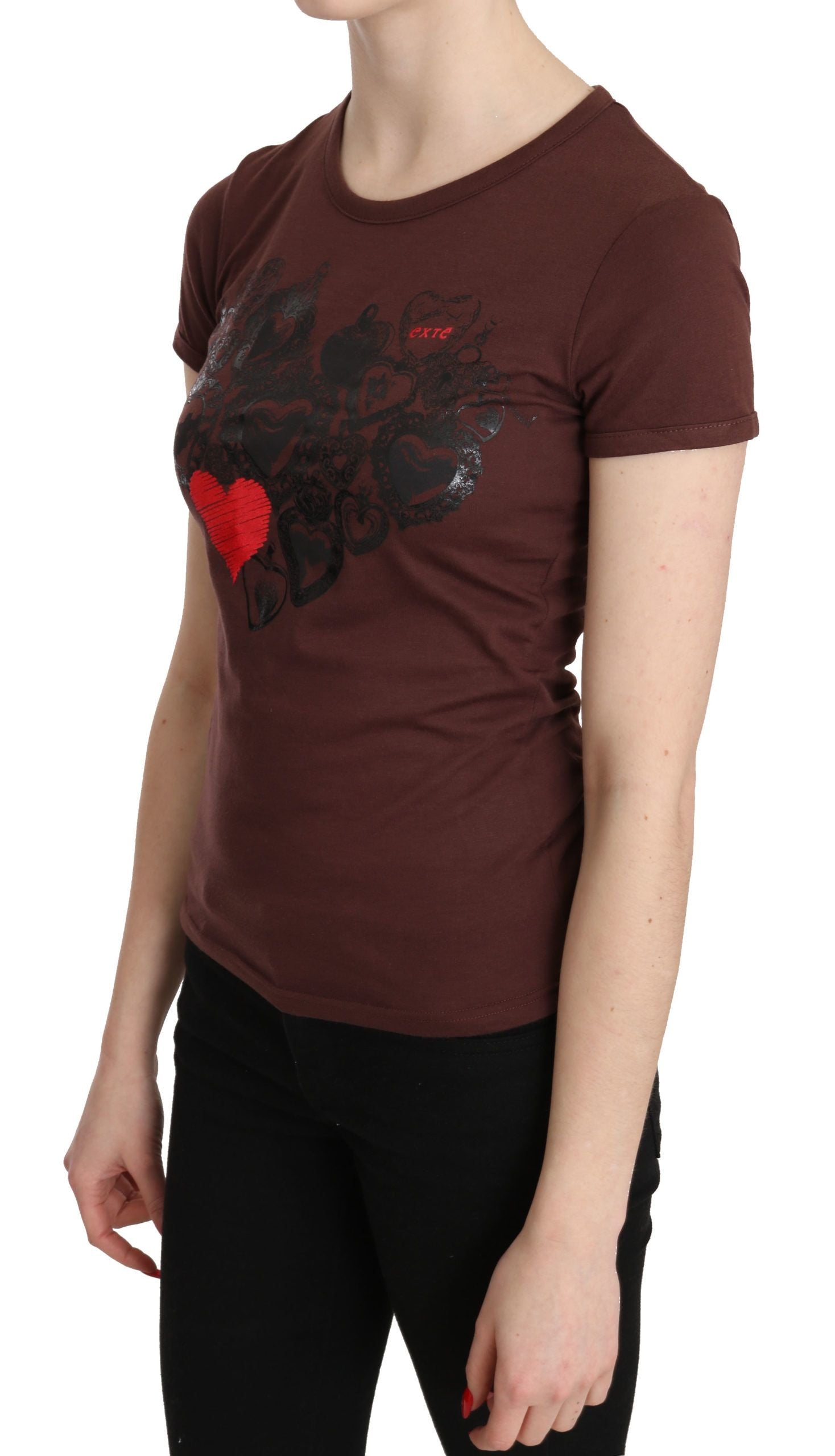 Exte Brown Hearts Printed Round Neck T-shirt Top | Regal Royce