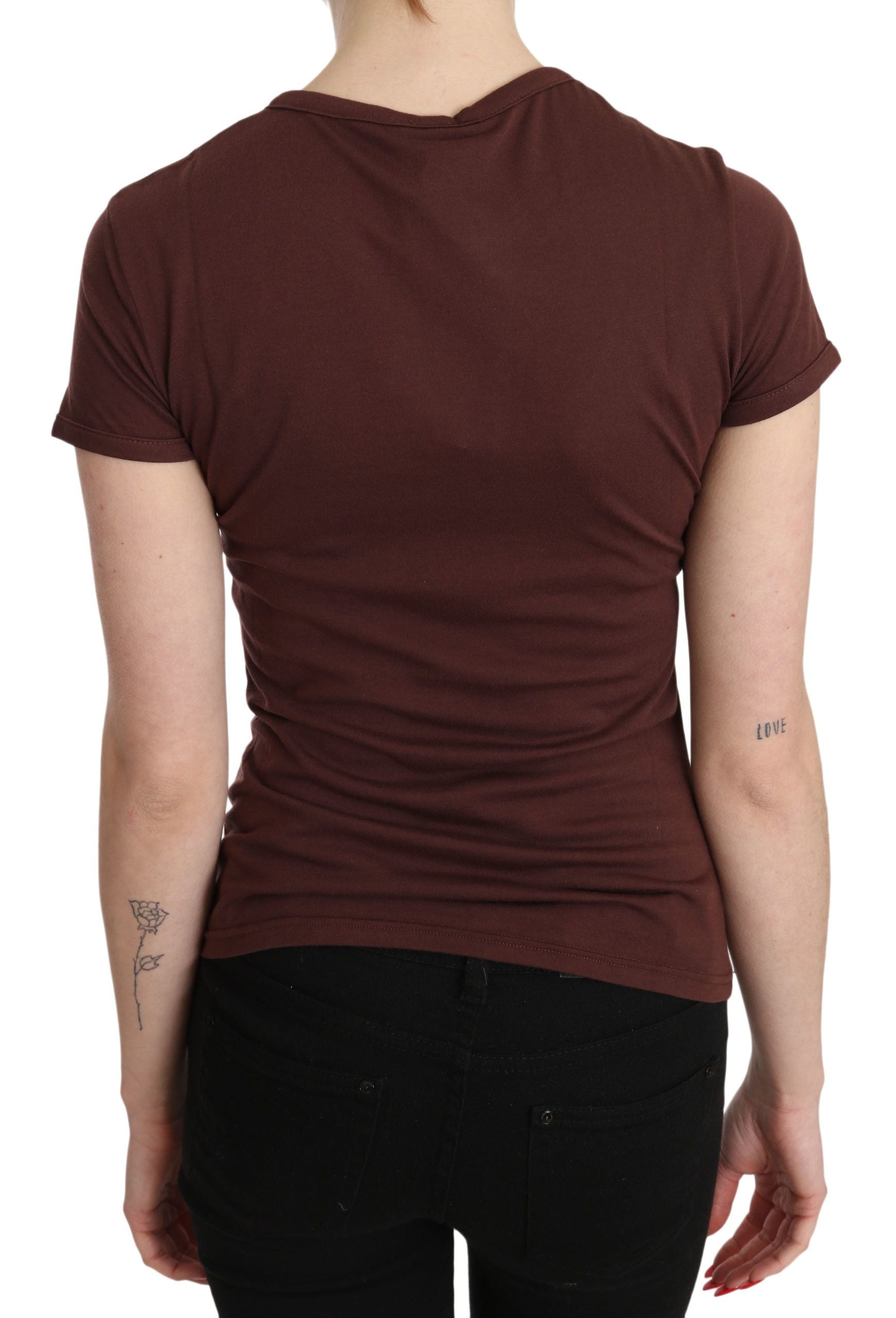 Exte Brown Hearts Printed Round Neck T-shirt Top | Regal Royce