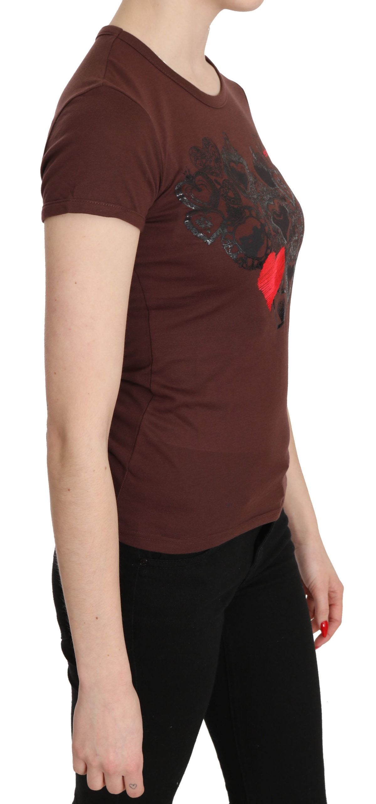 Exte Brown Hearts Printed Round Neck T-shirt Top | Regal Royce