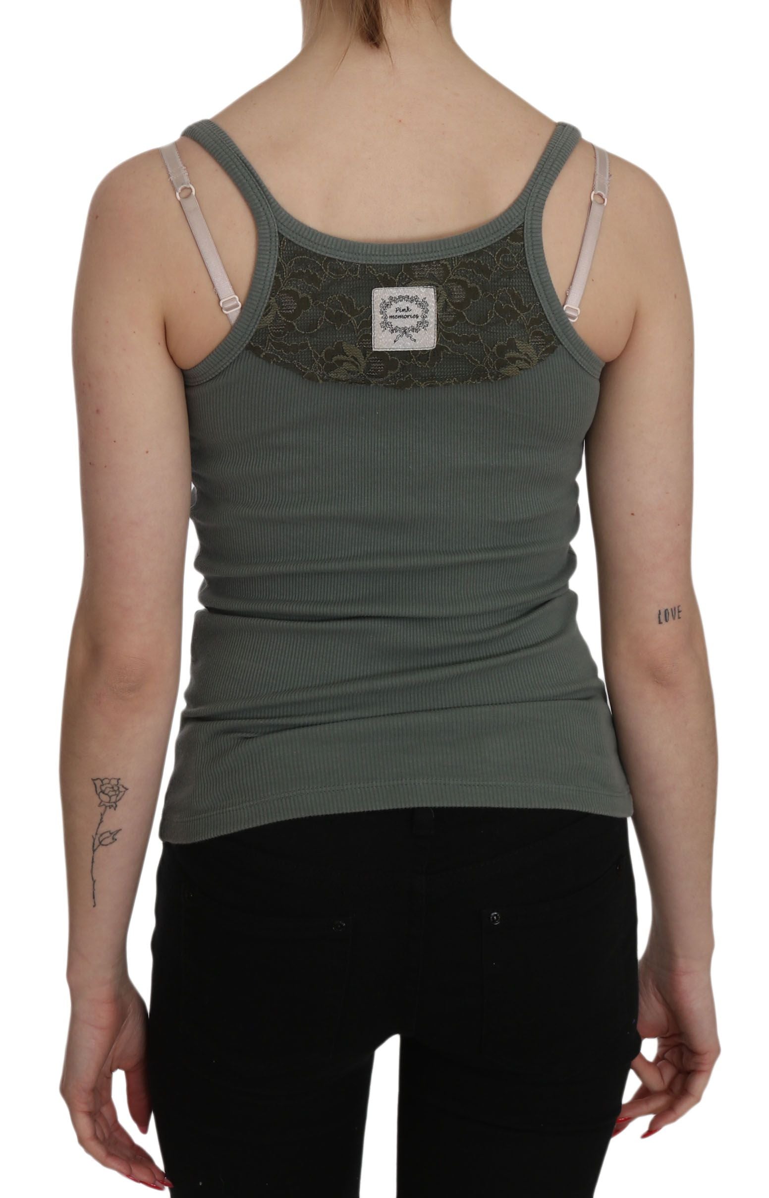 PINK MEMORIES Green Spaghetti Strap Slim Fit Casual Tank Top Blouse | Regal Royce