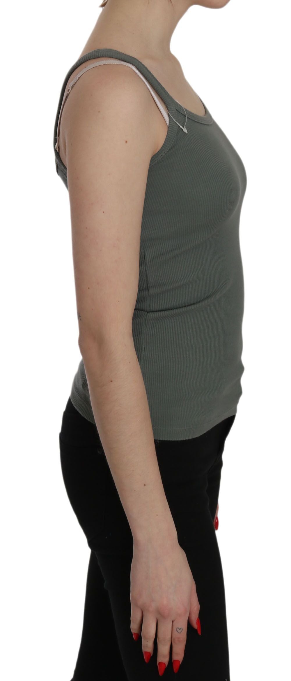 PINK MEMORIES Green Spaghetti Strap Slim Fit Casual Tank Top Blouse | Regal Royce