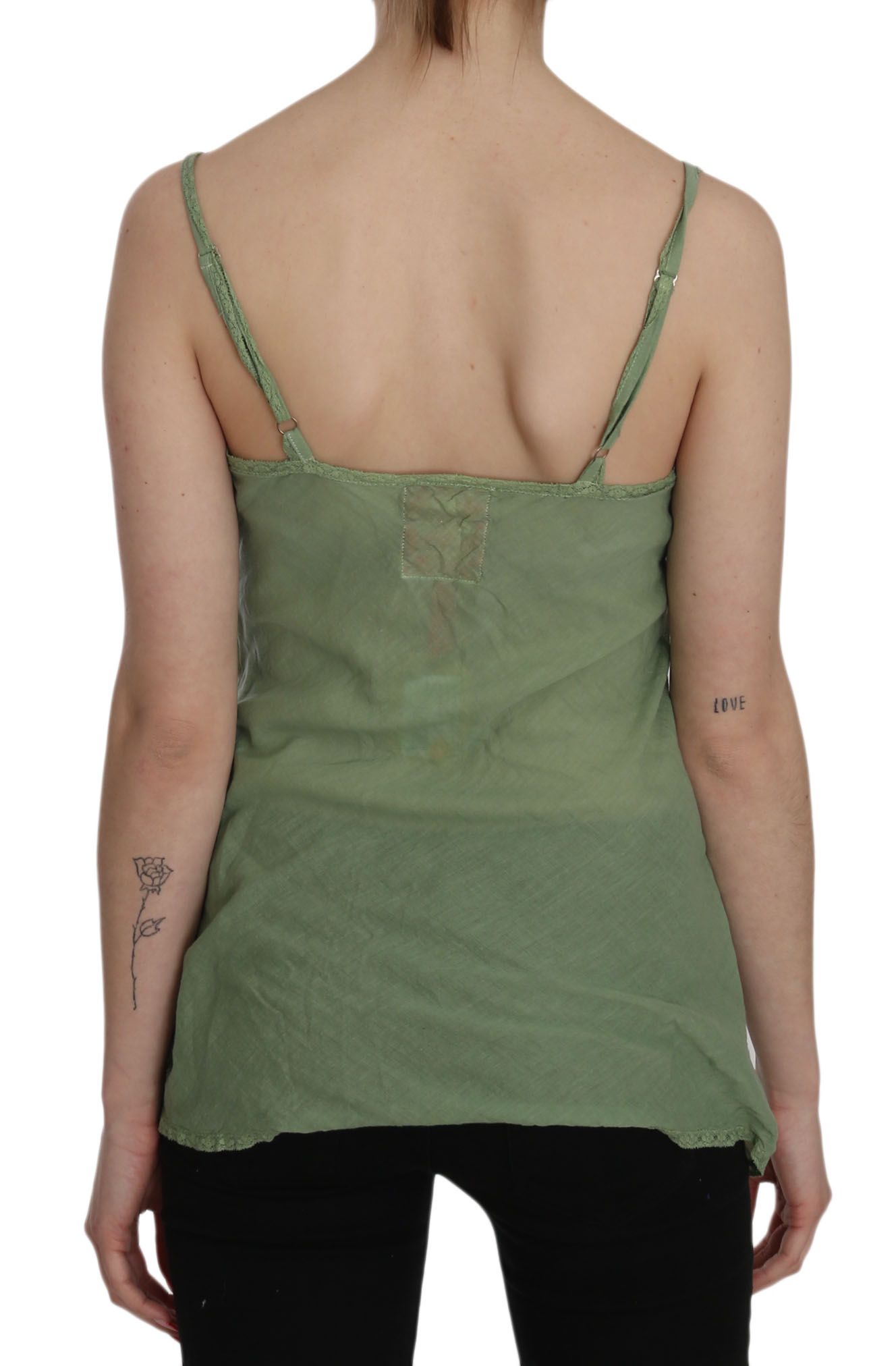 PINK MEMORIES Green Silk Spaghetti Strap Tank Top Blouse | Regal Royce
