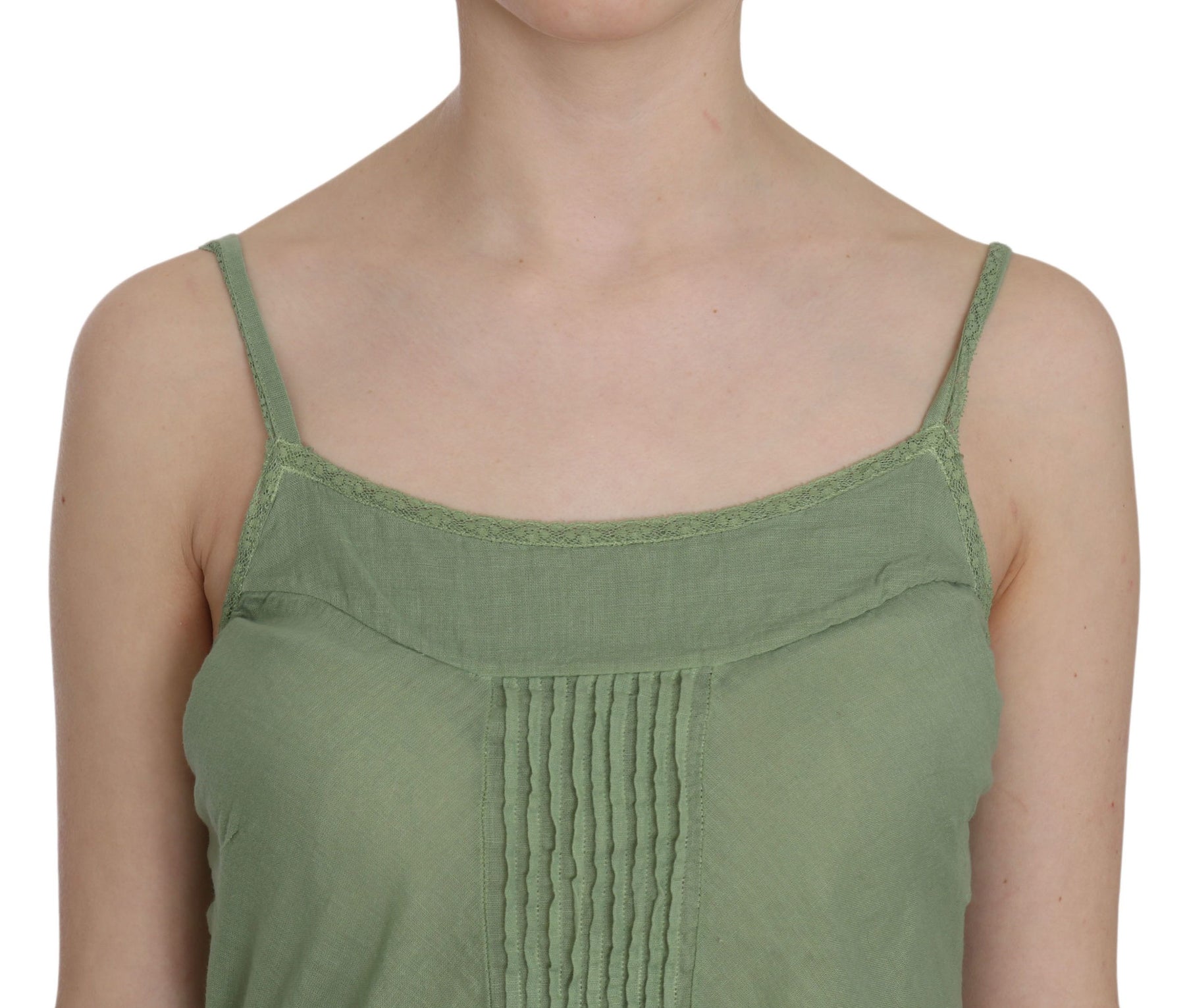PINK MEMORIES Green Silk Spaghetti Strap Tank Top Blouse | Regal Royce