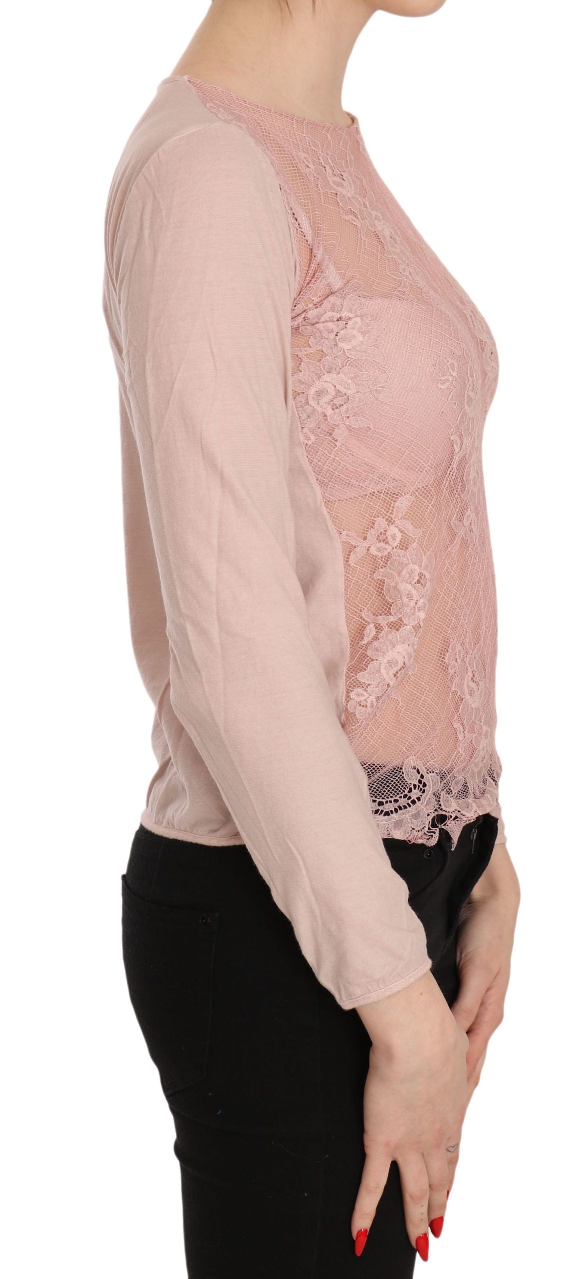 PINK MEMORIES Pink Lace See Through Long Sleeve Top Blouse | Regal Royce