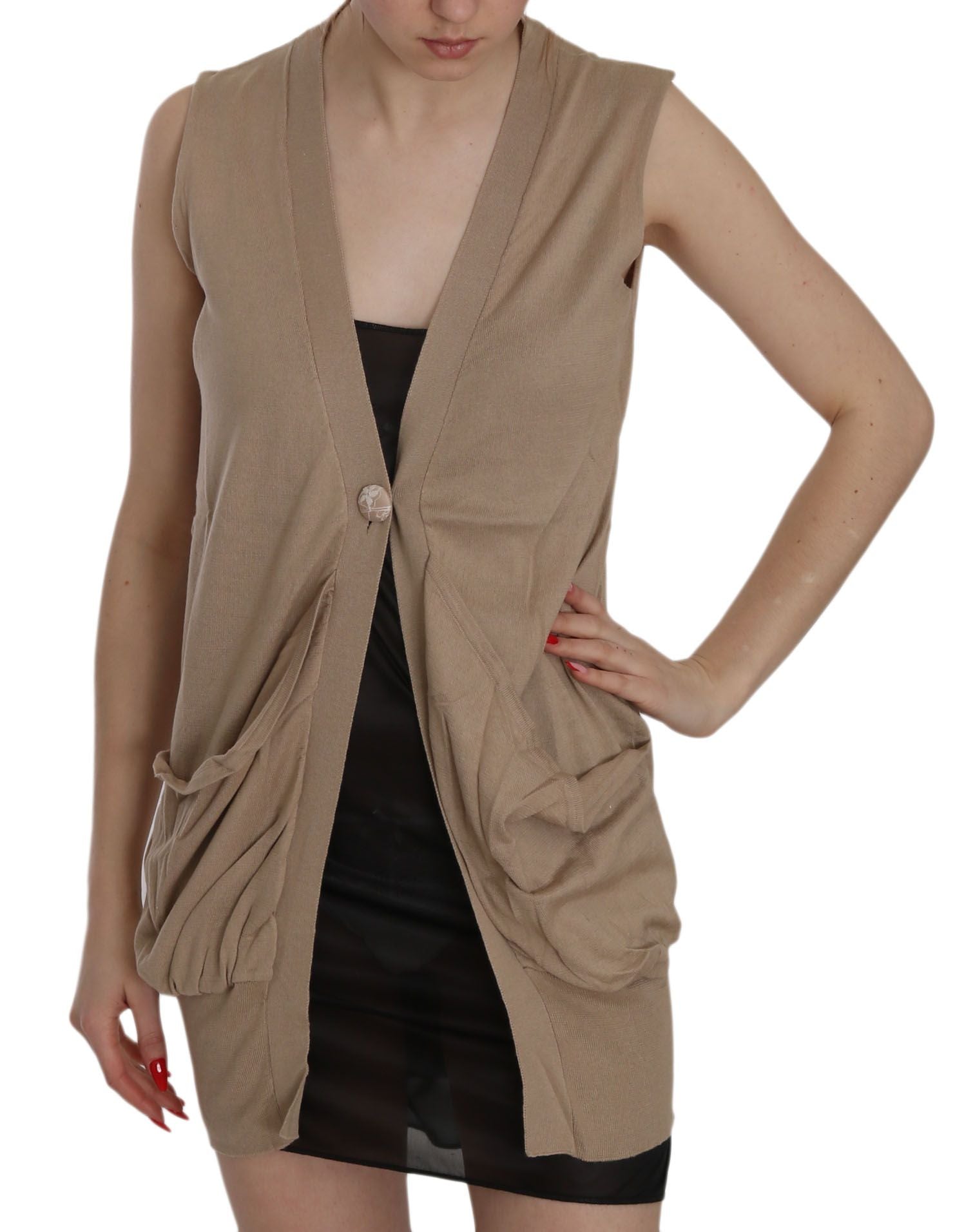 PINK MEMORIES Brown 100% Cotton Sleeveless Cardigan Top Vest | Regal Royce