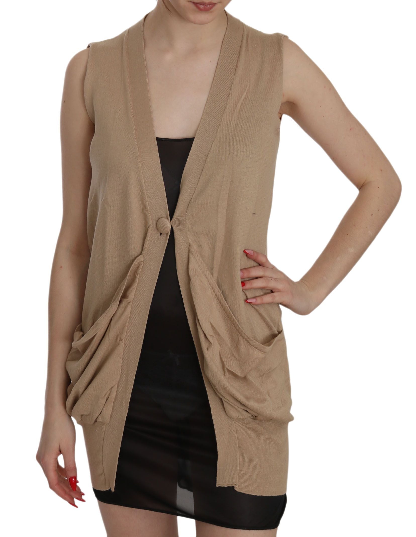 PINK MEMORIES Brown 100% Cotton Sleeveless Cardigan Top Vest | Regal Royce