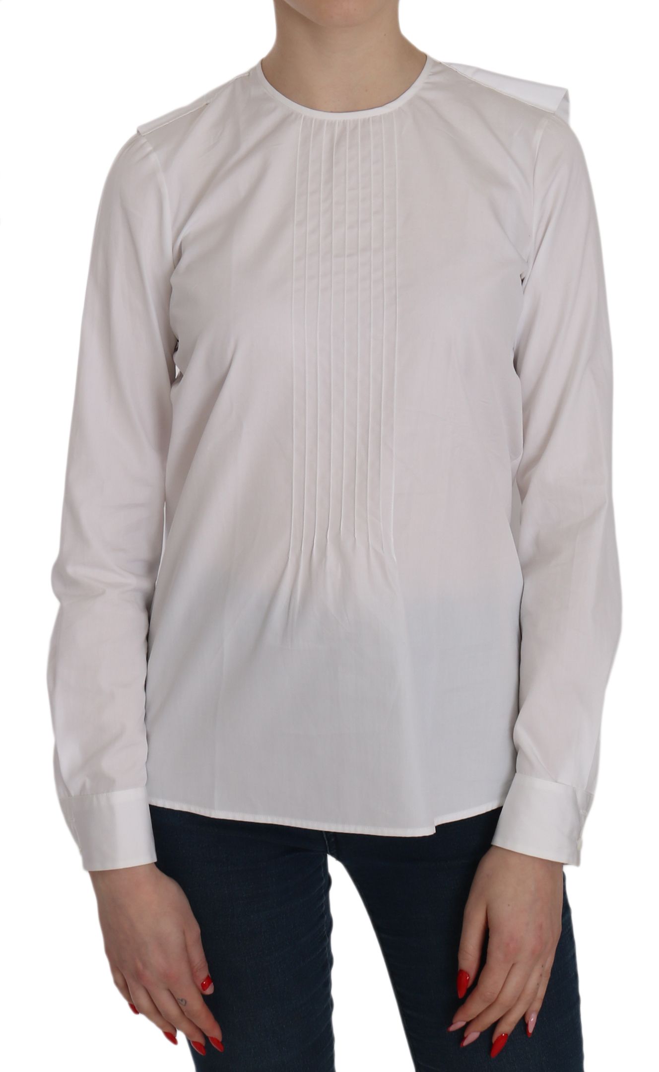 Dsquared² White Crew Neck Long Sleeve Cotton Blouse | Regal Royce