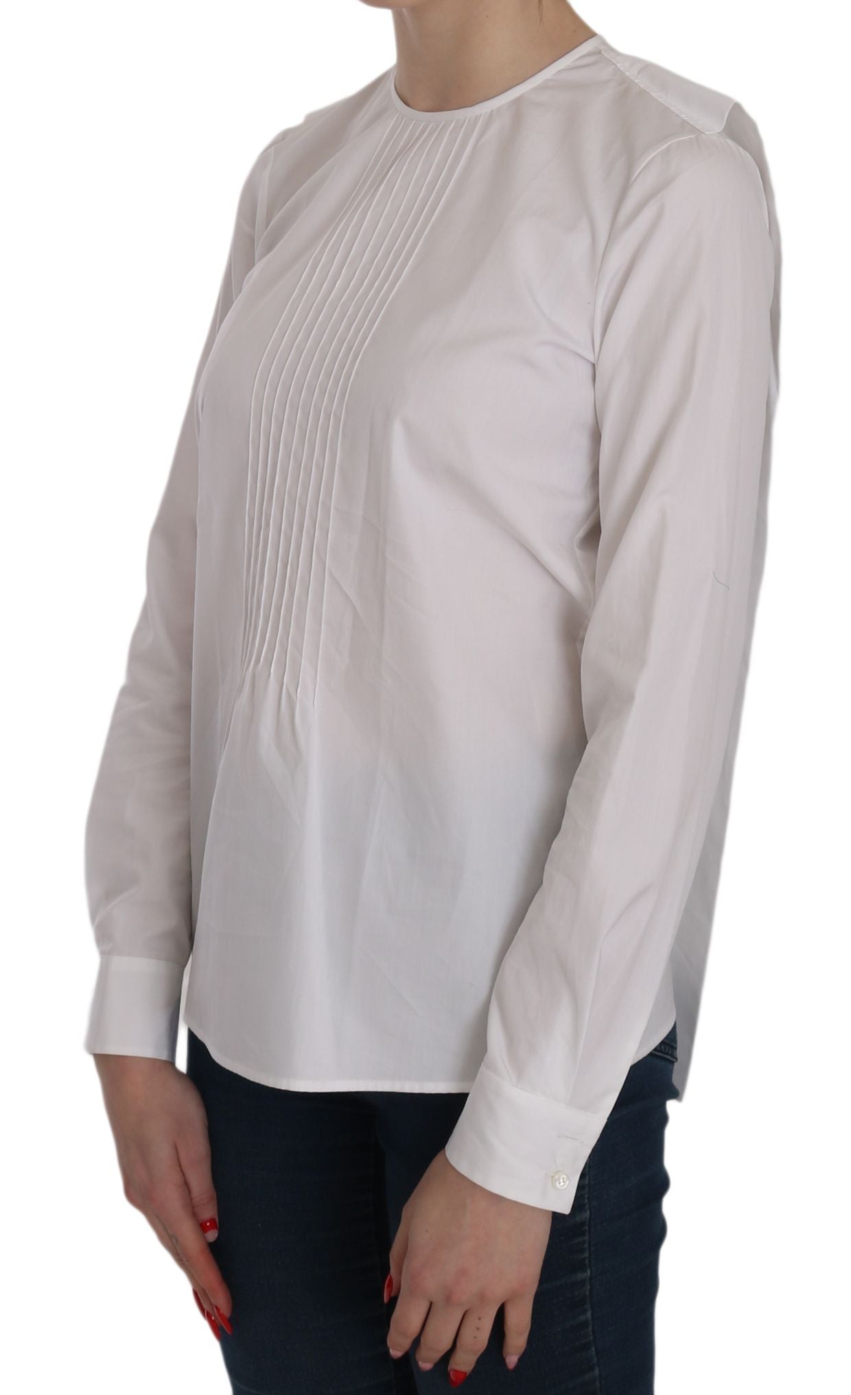 Dsquared² White Crew Neck Long Sleeve Cotton Blouse | Regal Royce