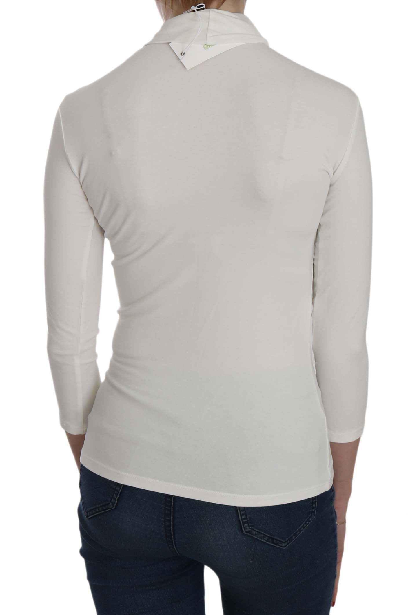 Exte White Printed Turtle Neck 3/4 Sleeve Top Cotton Blouse | Regal Royce