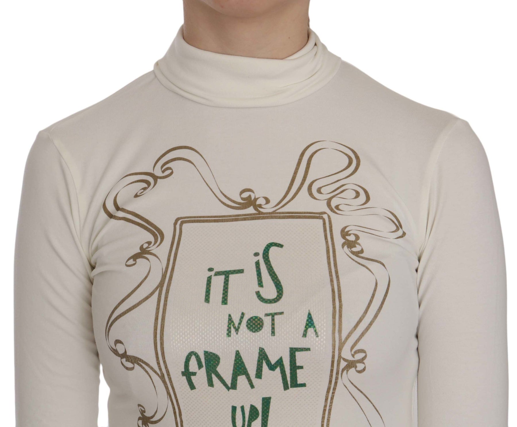 Exte White Printed Turtle Neck 3/4 Sleeve Top Cotton Blouse | Regal Royce