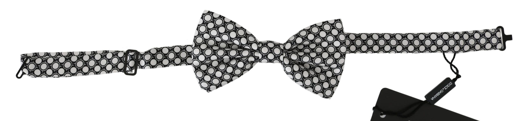 Dolce & Gabbana Men Black White Circles Adjustable Neck Papillon Bow Tie | Regal Royce