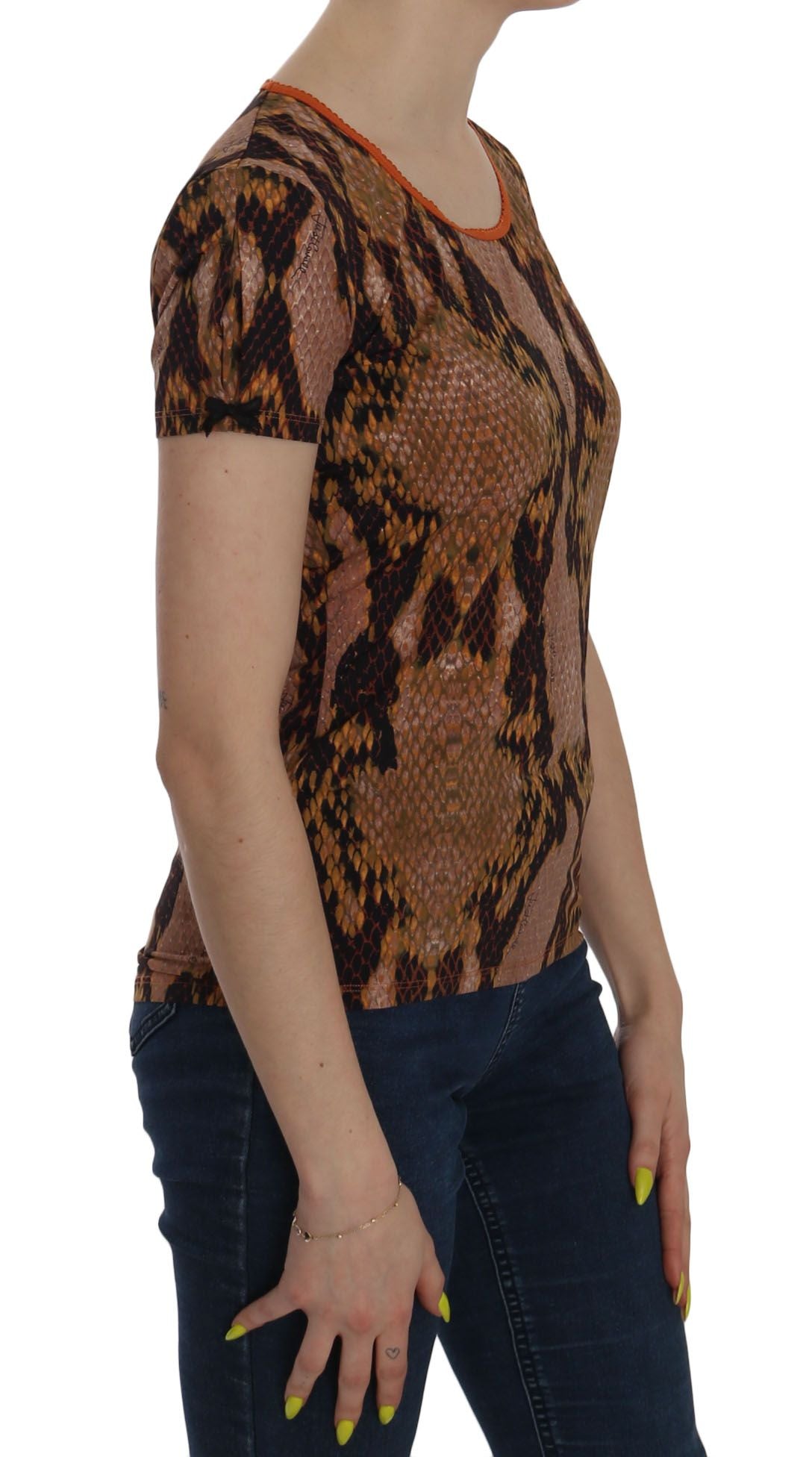 Just Cavalli Snake Skin Print Short Sleeve Top T-shirt | Regal Royce