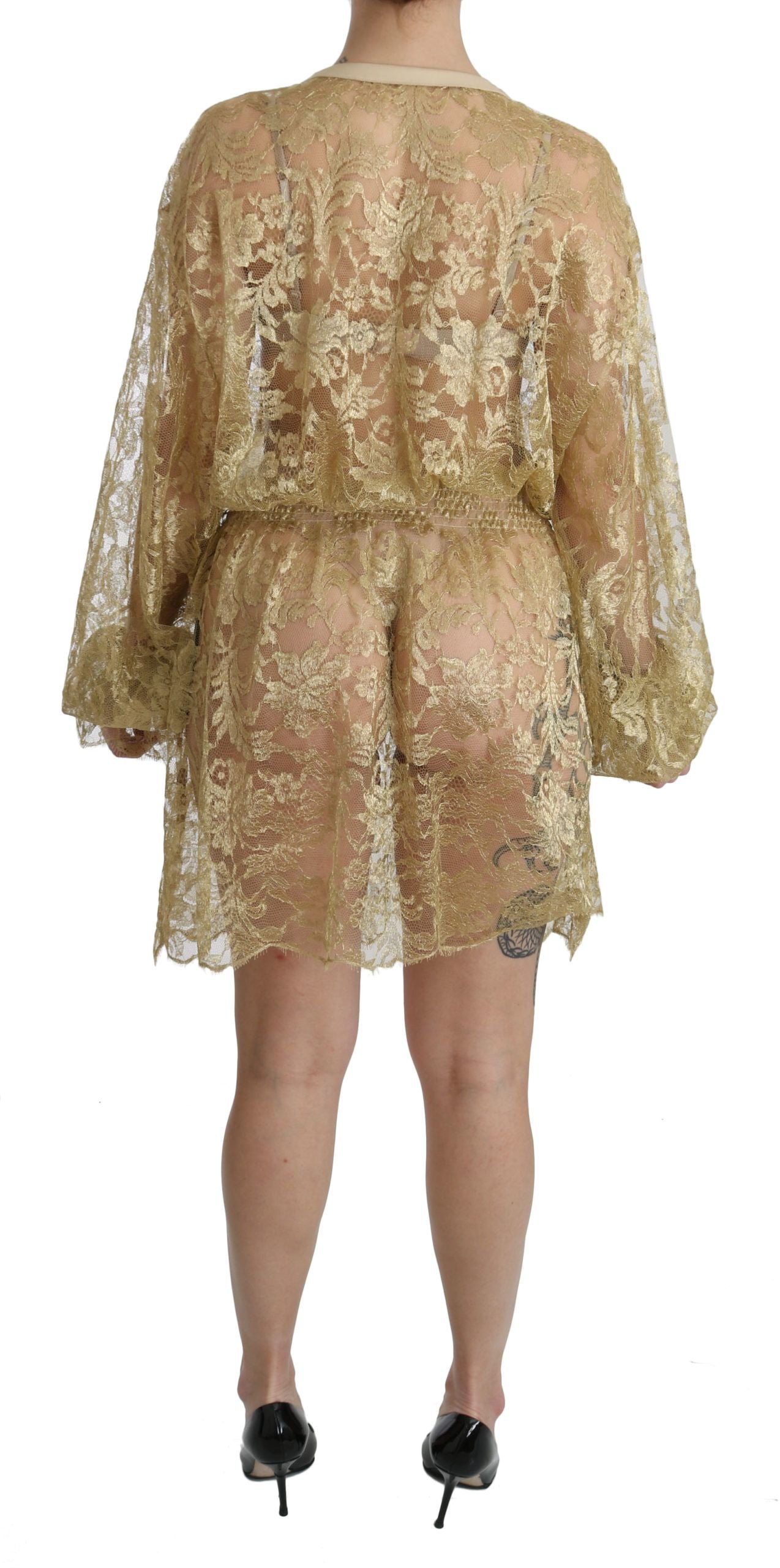Dolce & Gabbana Gold Lace See Through A-Line Knee Length Dress | Regal Royce