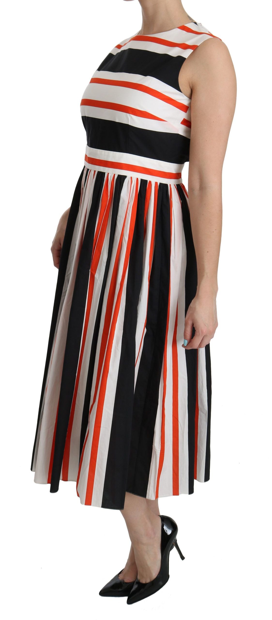 Dolce & Gabbana Multicolor Stripes A-Line Pleated Midi Dress | Regal Royce