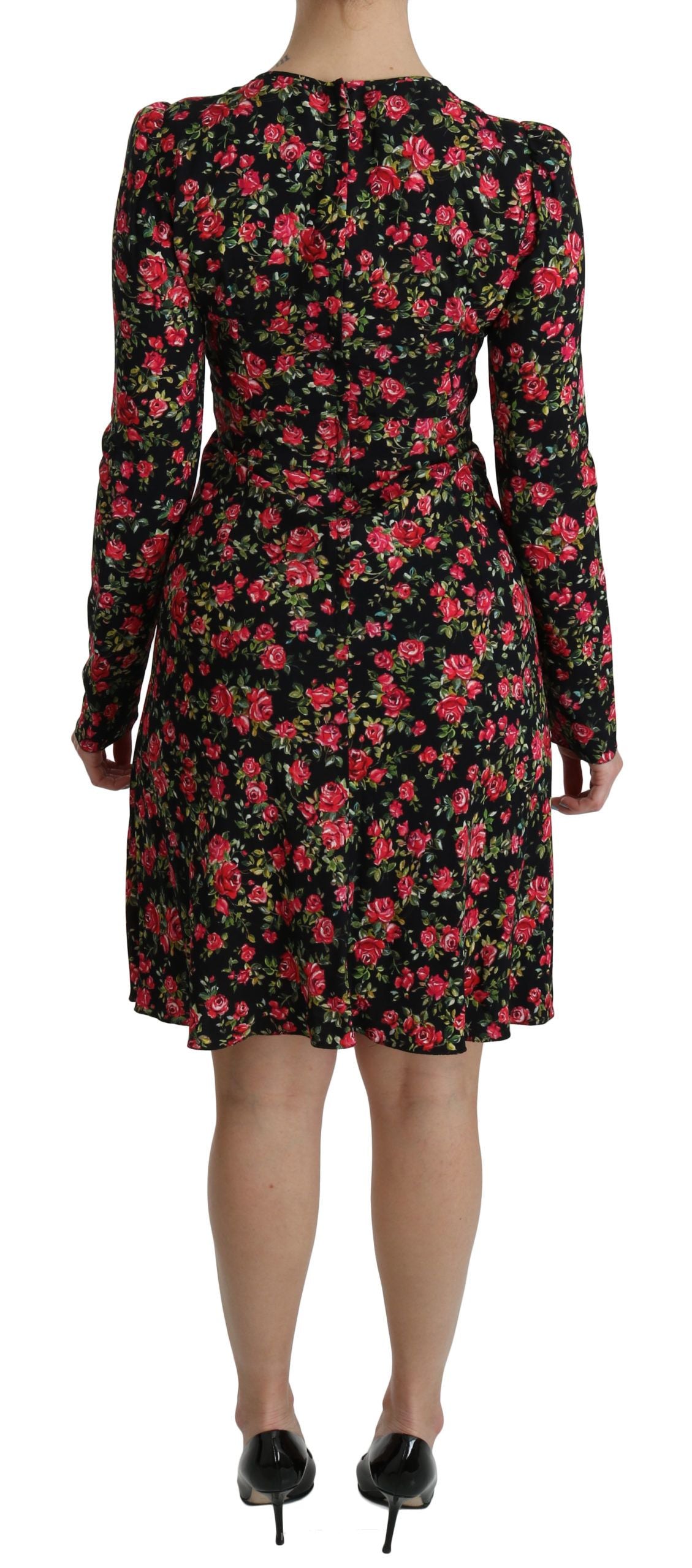 Dolce & Gabbana Black Floral Longsleeve Knee Length Dress | Regal Royce