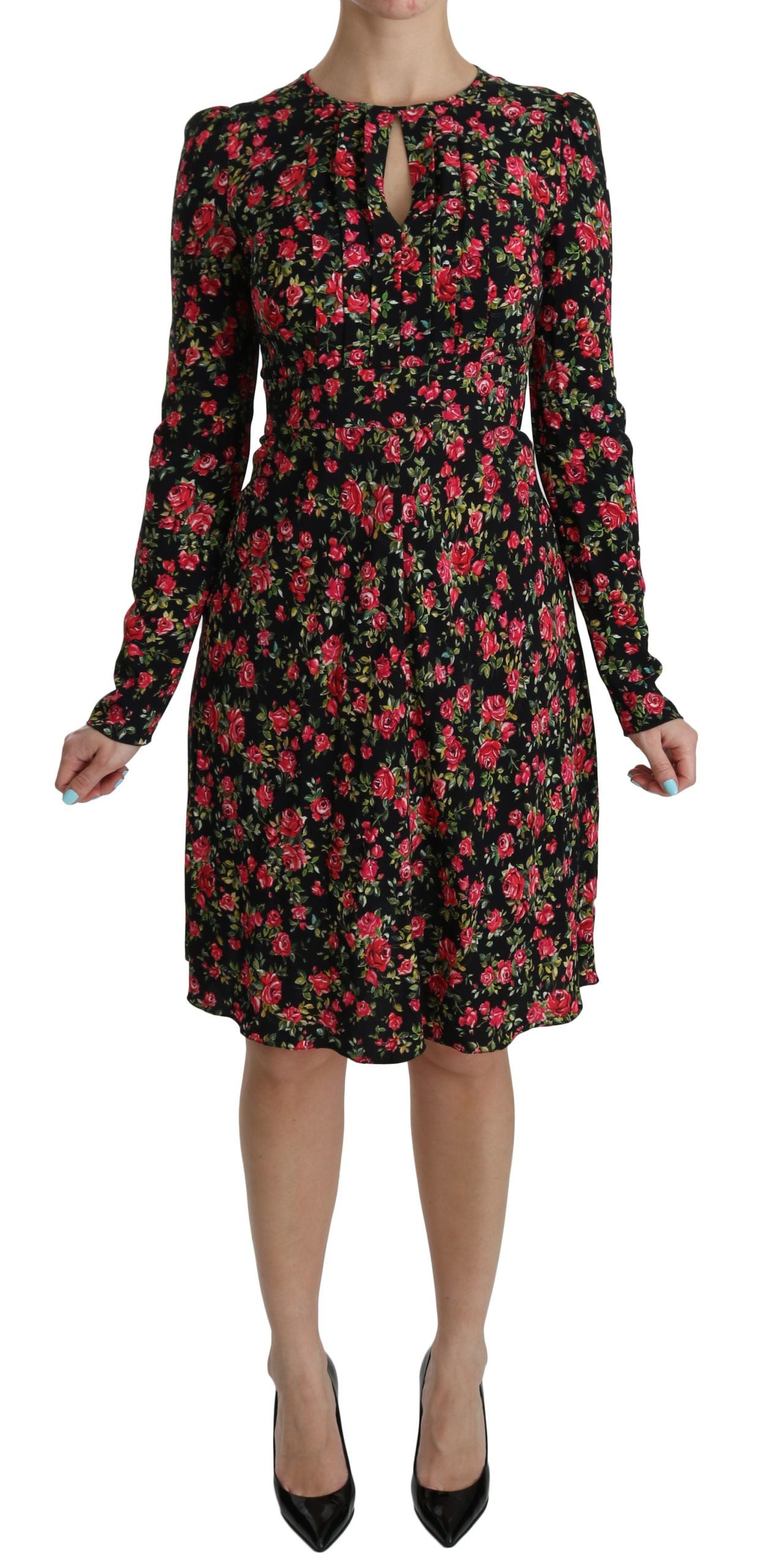 Dolce & Gabbana Black Floral Longsleeve Knee Length Dress | Regal Royce