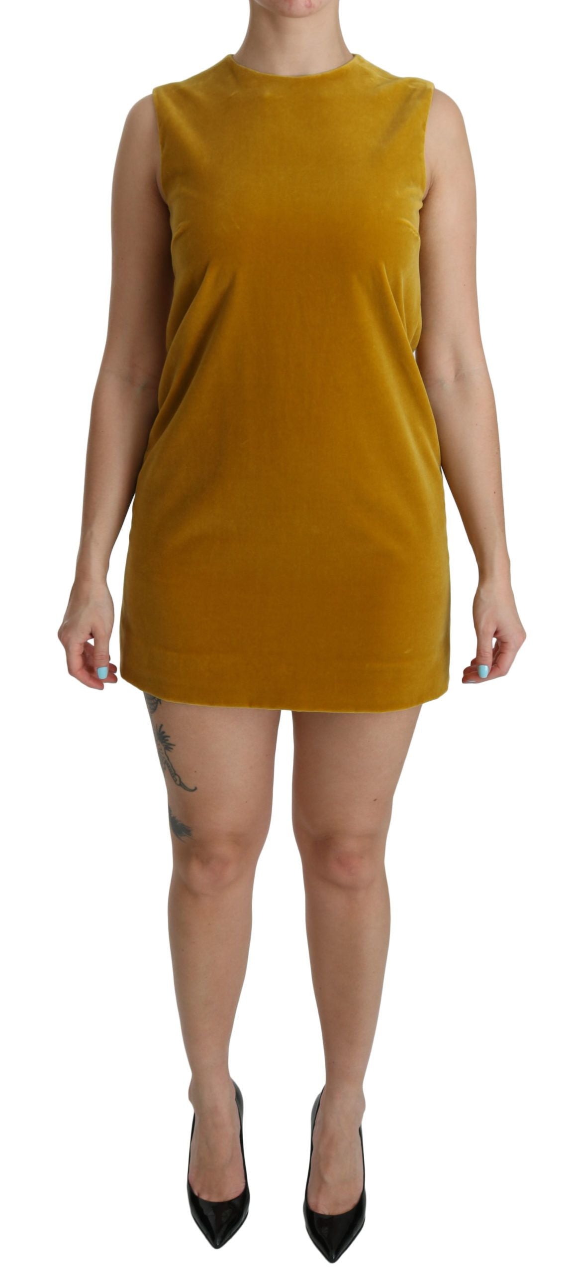 Dolce & Gabbana Mustard Velvet Stretch Shift Mini Dress | Regal Royce