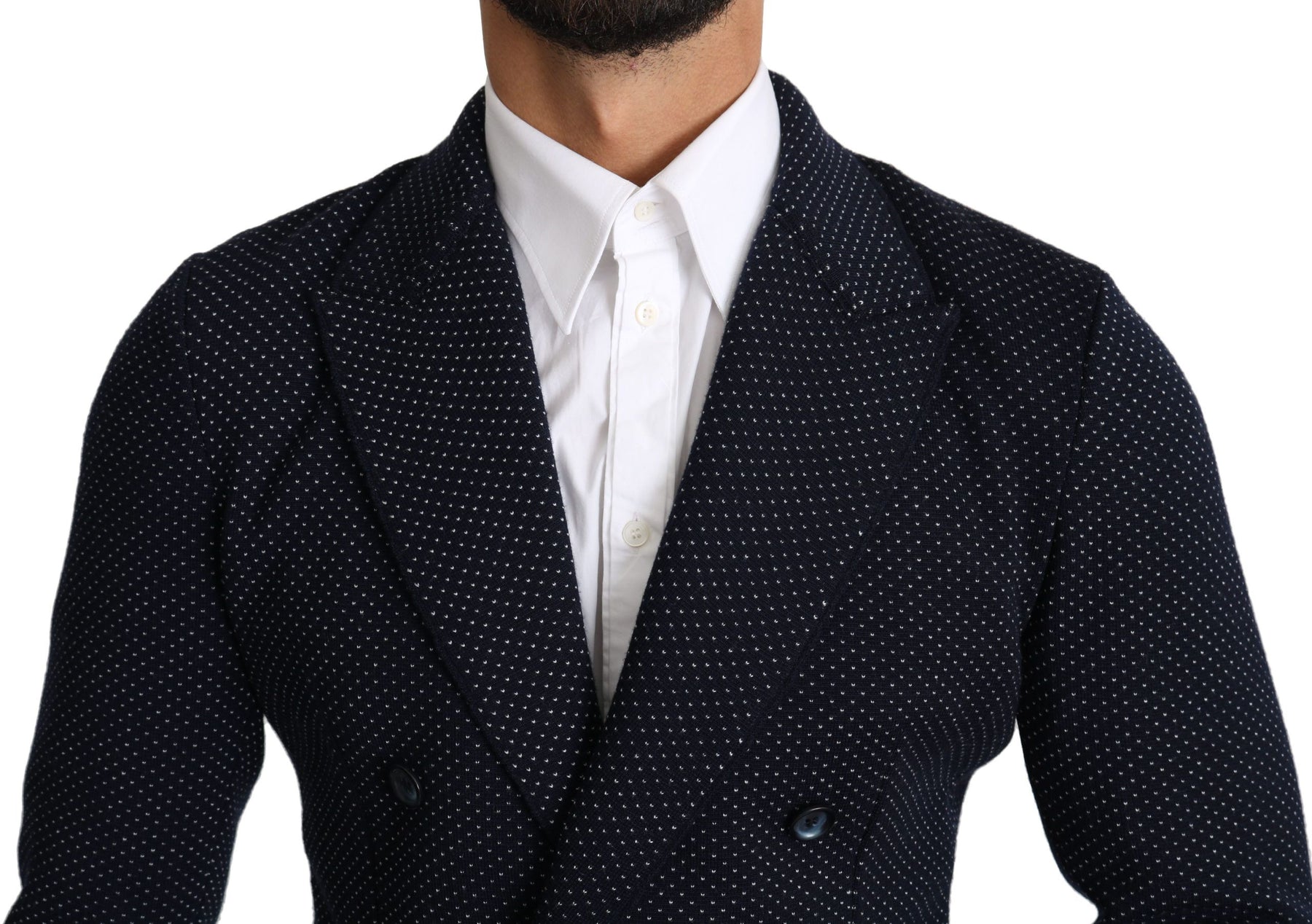 Dolce & Gabbana Dark Blue Dotted Double Breasted Coat Blazer | Regal Royce