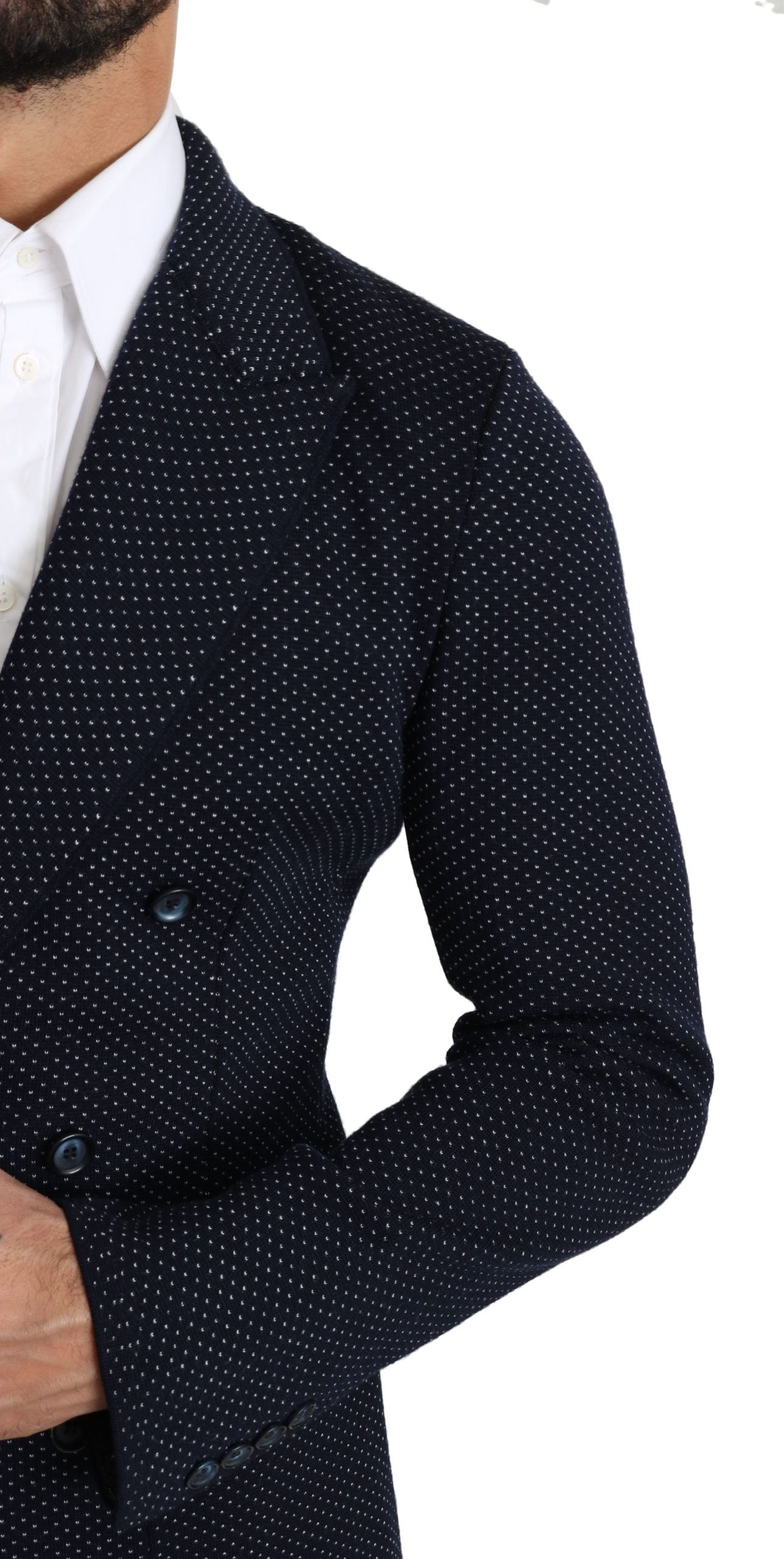 Dolce & Gabbana Dark Blue Dotted Double Breasted Coat Blazer | Regal Royce