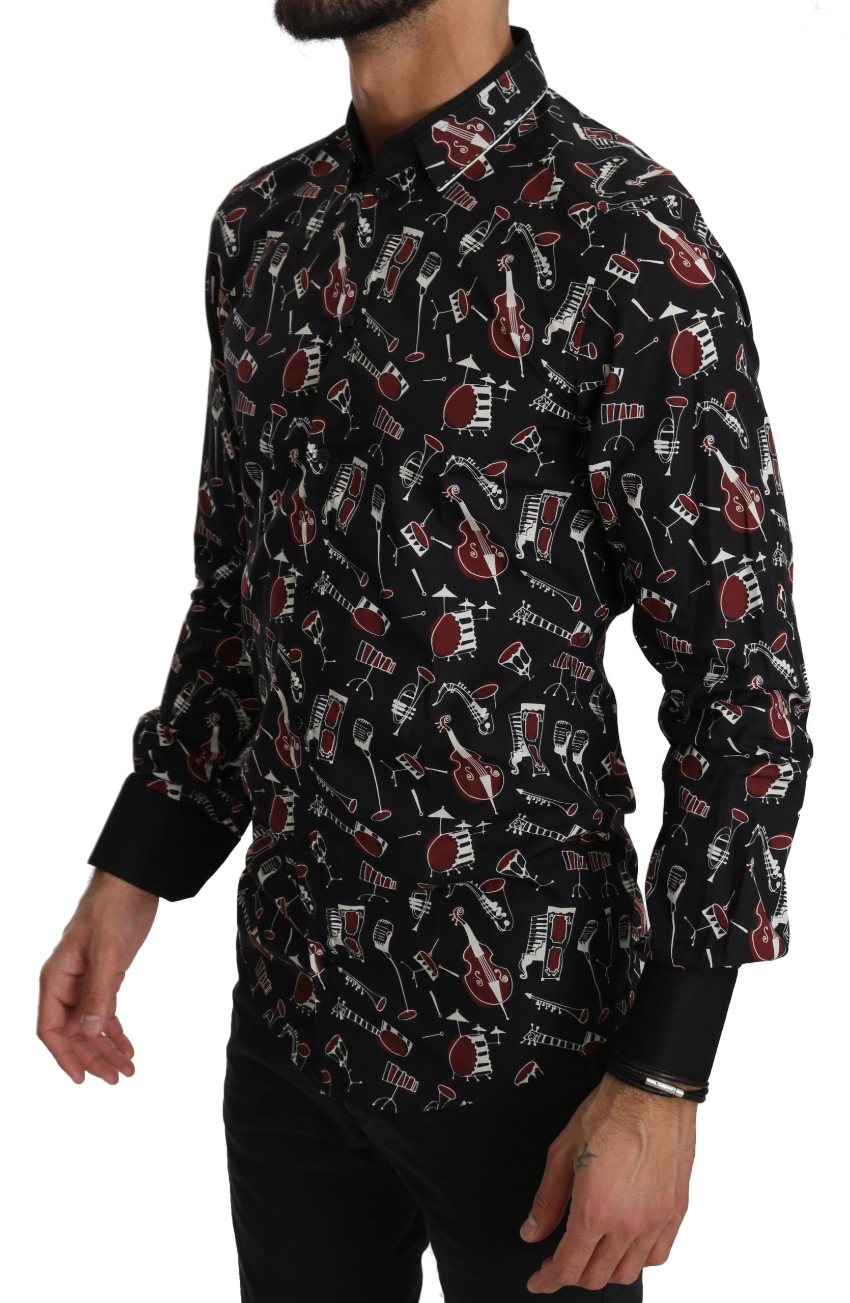 Dolce & Gabbana Black Musical Instrument Slim fit Shirt | Regal Royce