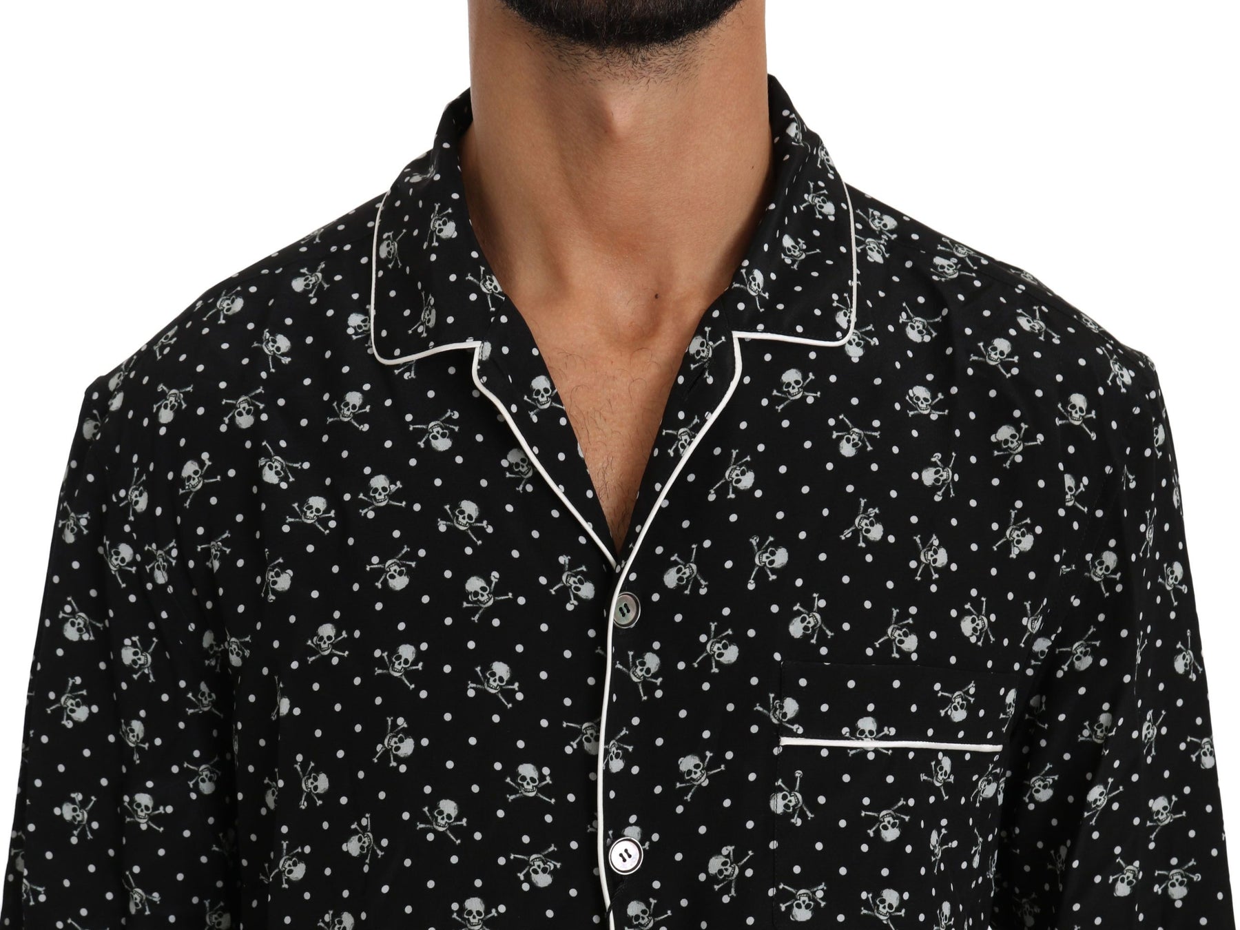 Dolce & Gabbana Black Skull Print Silk Sleepwear Shirt | Regal Royce