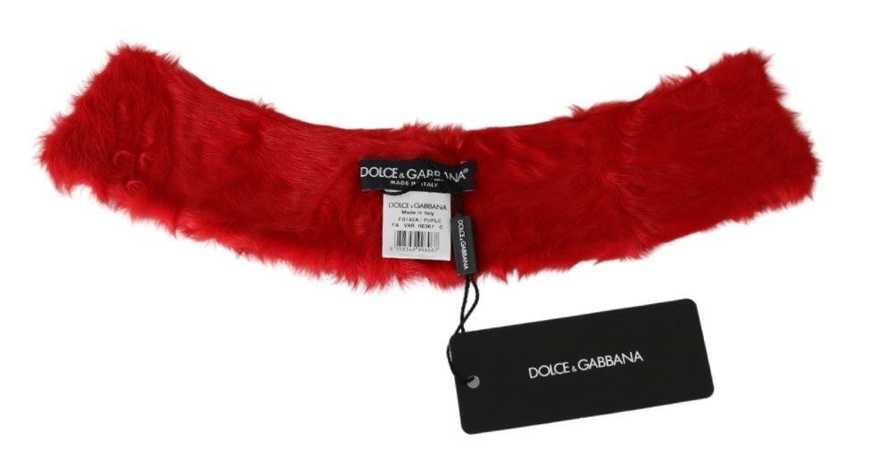 Dolce & Gabbana Red Fur Neck Collar Wrap Lambskin Scarf | Regal Royce
