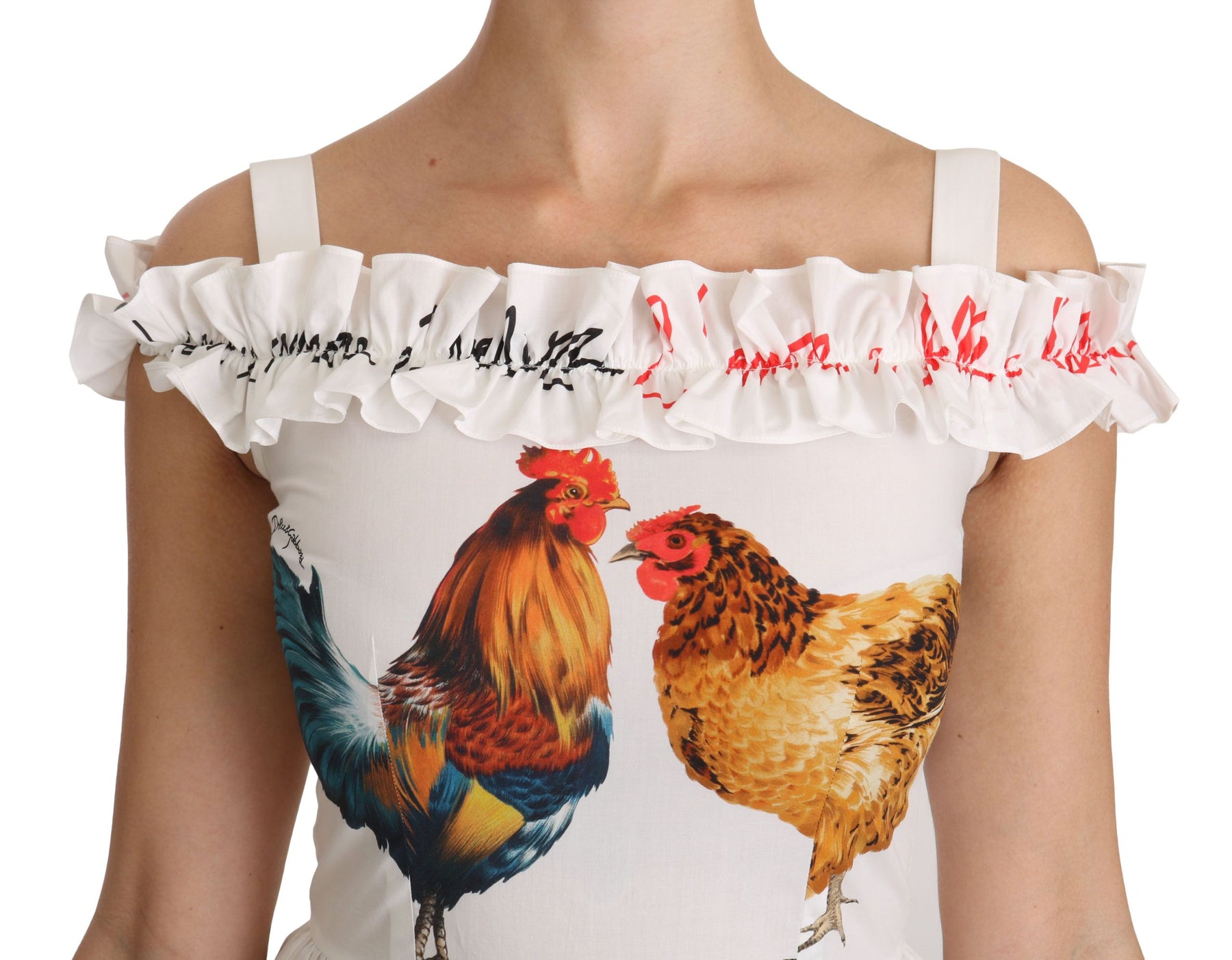 Dolce & Gabbana White Rooster Sheath Midi Cotton Dress | Regal Royce