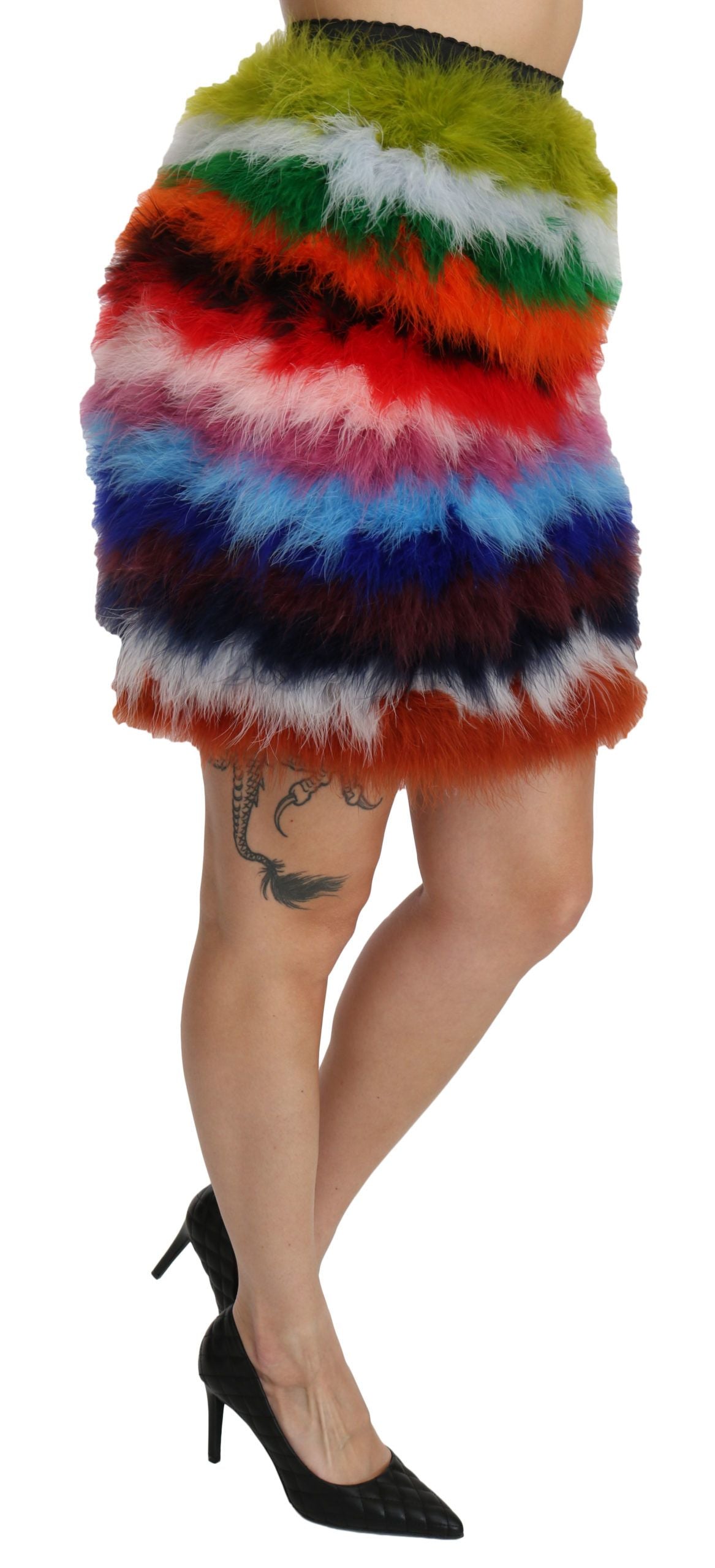 Dolce & Gabbana Red Blue High Waist Mini Feather Skirt | Regal Royce