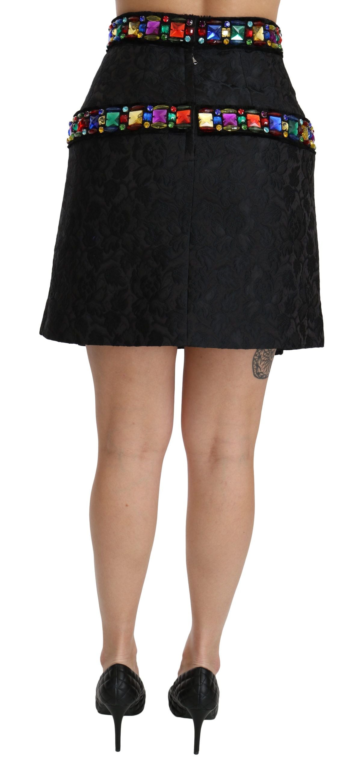 Dolce & Gabbana Black Crystal Embellished High Waist Skirt | Regal Royce